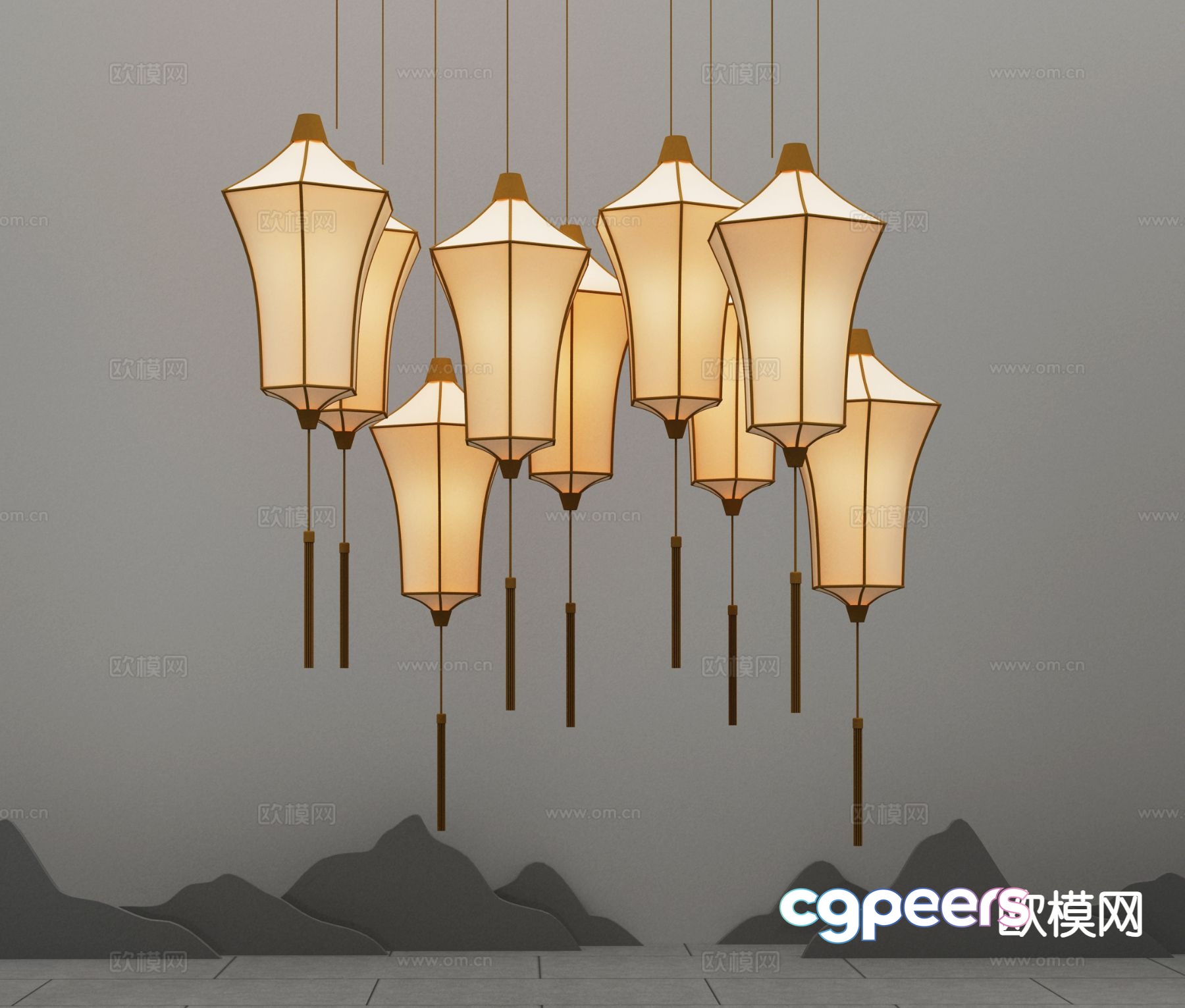 New Chinese style chandelier lantern 3d model New Chinese style chandelier lantern 3d model