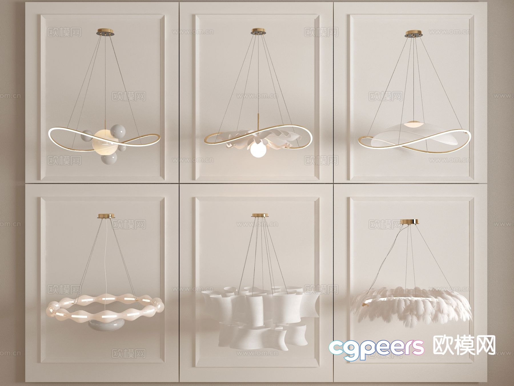 Cream style chandelier feather lamp 3d model Cream style chandelier feather lamp 3d model