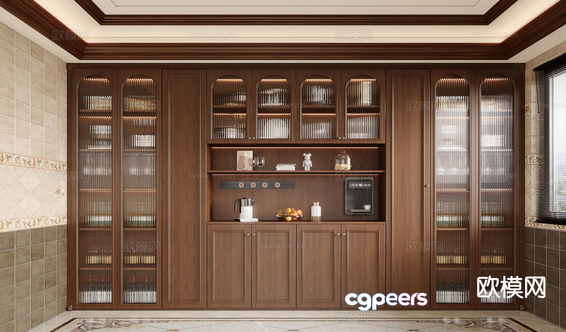 American solid wood wine cabinet glass wine cabinet 3D model American solid wood wine cabinet glass wine cabinet 3D model