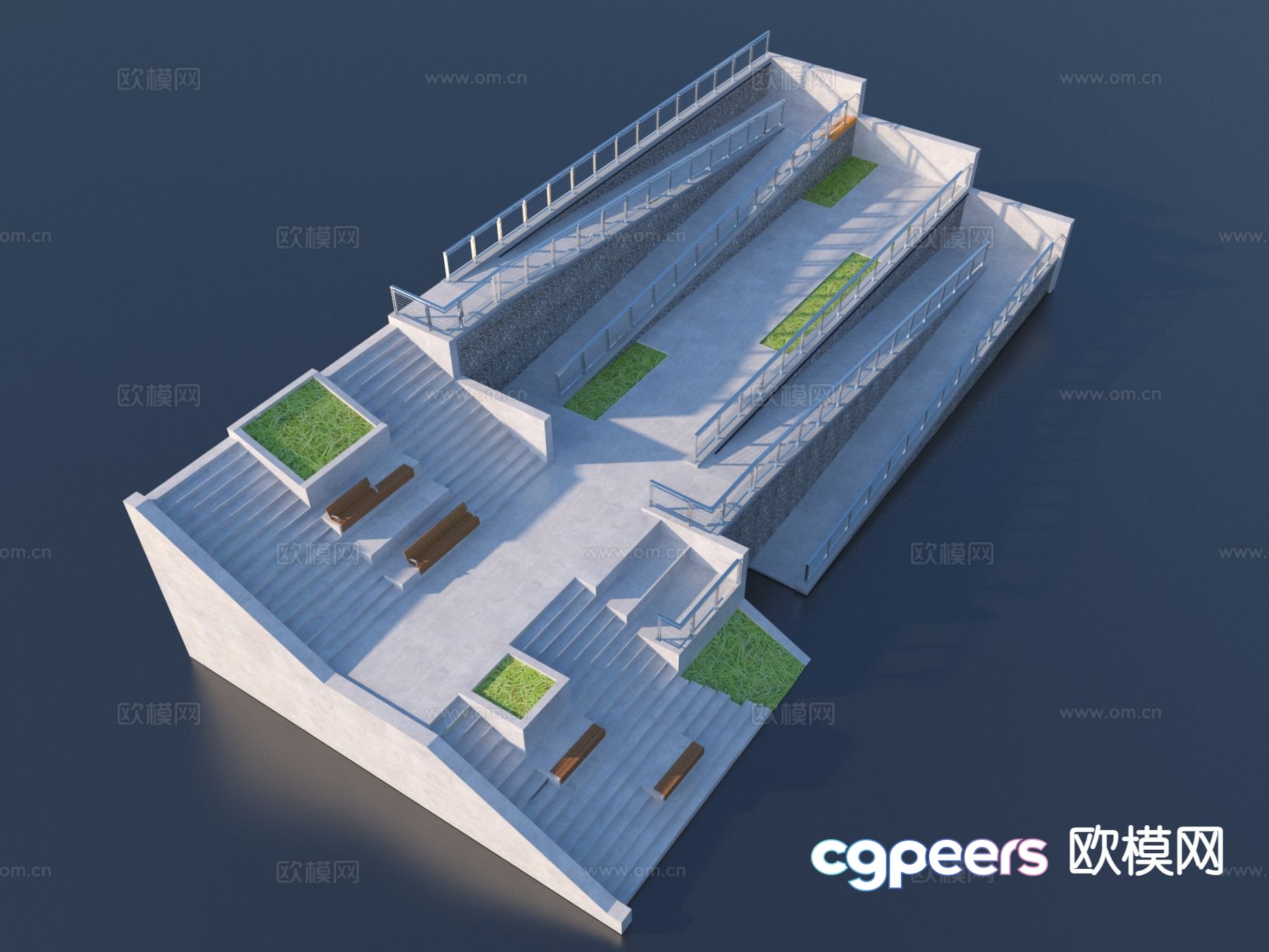 Disabled ramp, railing, public equipment 3d model