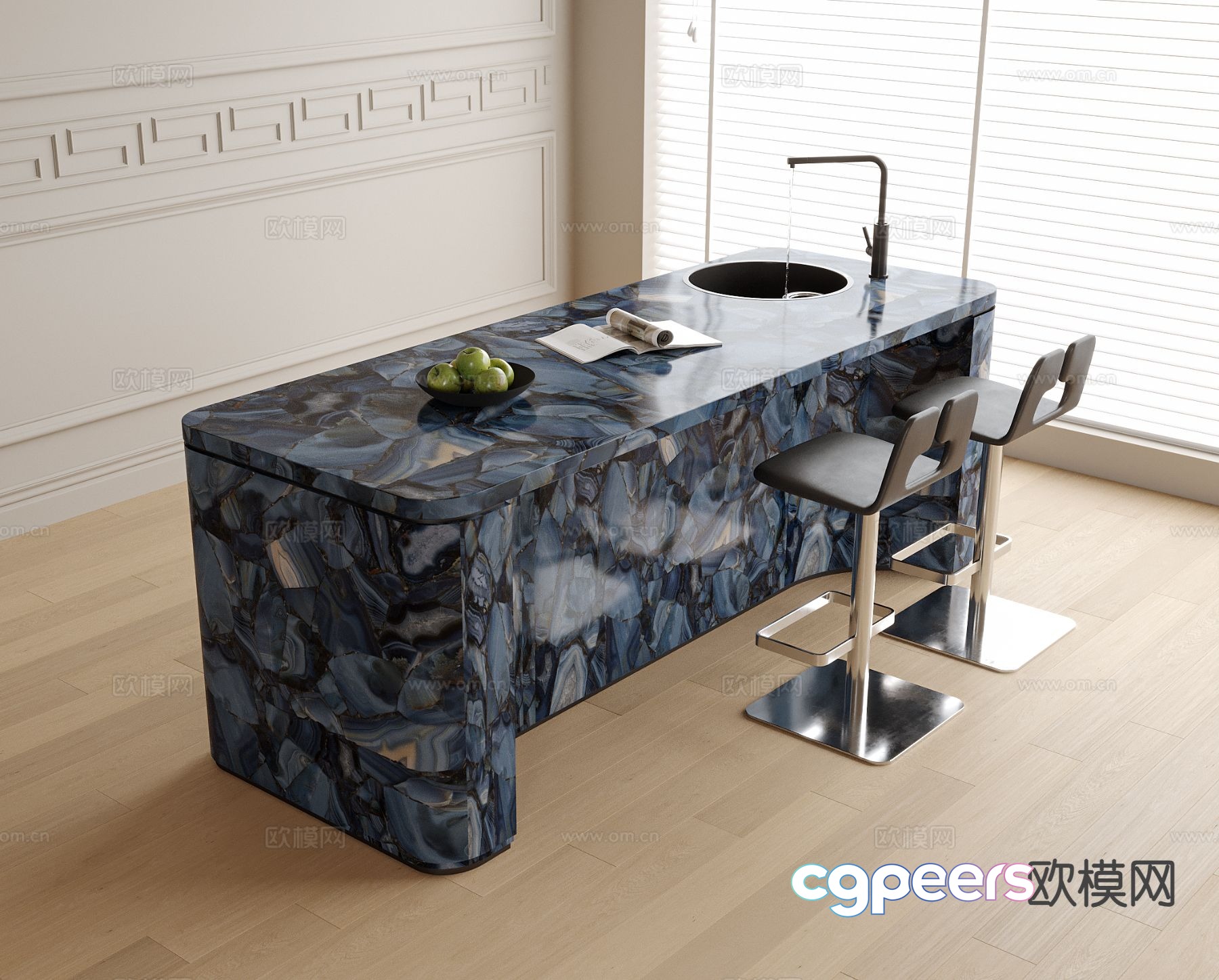 Modern bar bar chairs water bar island 3D model Modern bar bar chairs water bar island 3D model