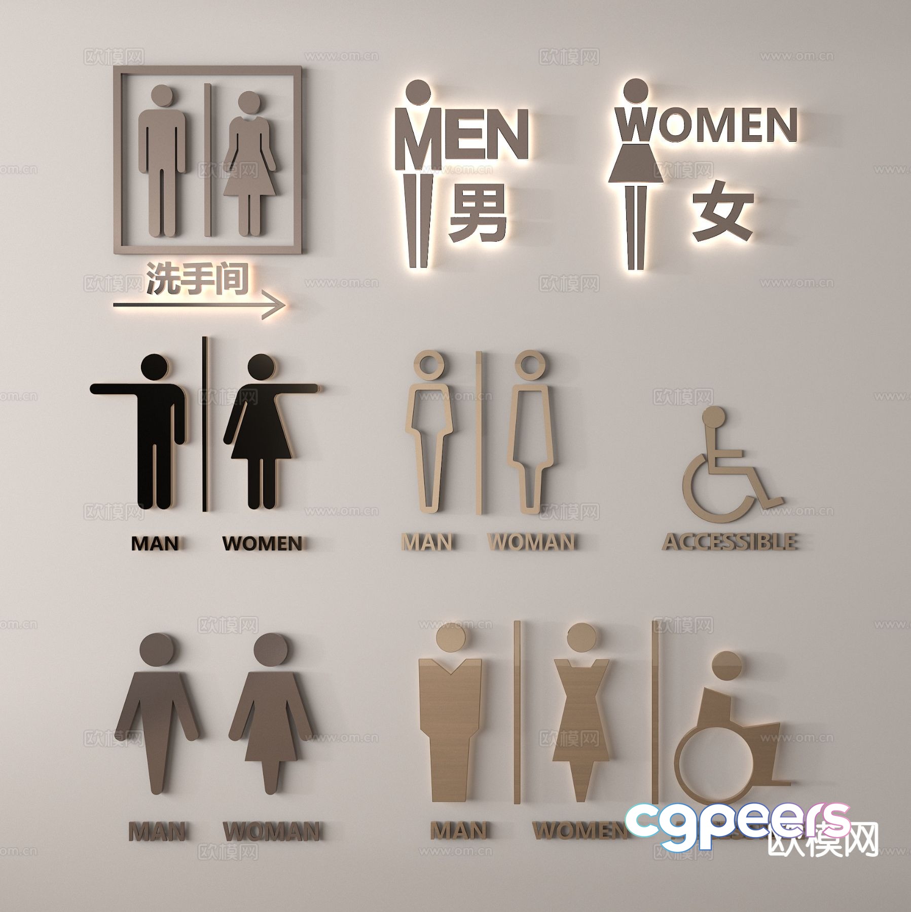 Bathroom signage guide sign 3d model Bathroom signage guide sign 3d model