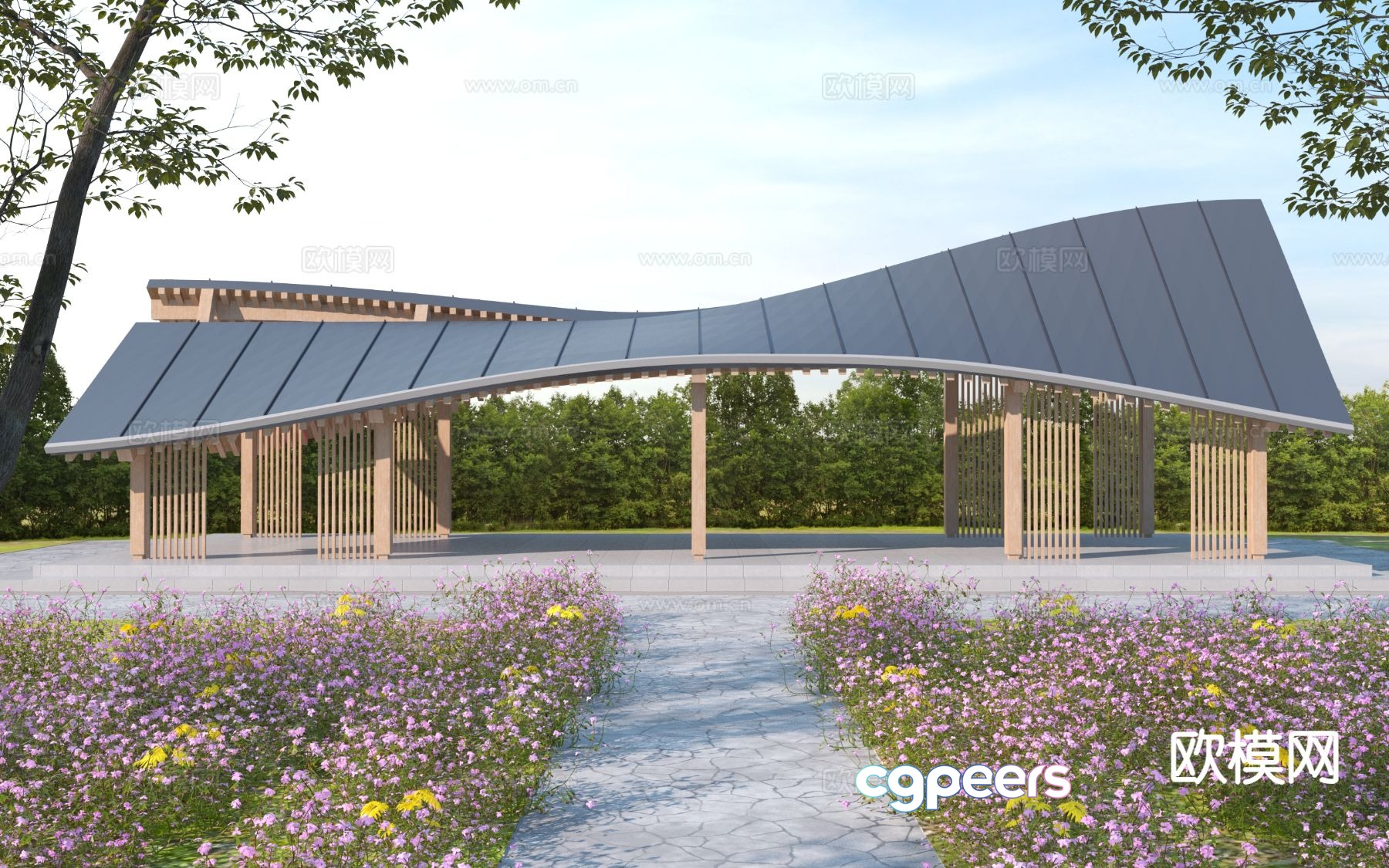 New Chinese style gallery curved gallery 3D model New Chinese style gallery curved gallery 3D model