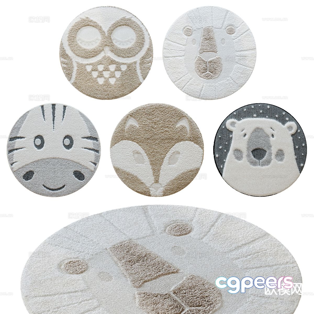 Round rug children’s rug animal rug 3d model Round rug children’s rug animal rug 3d model