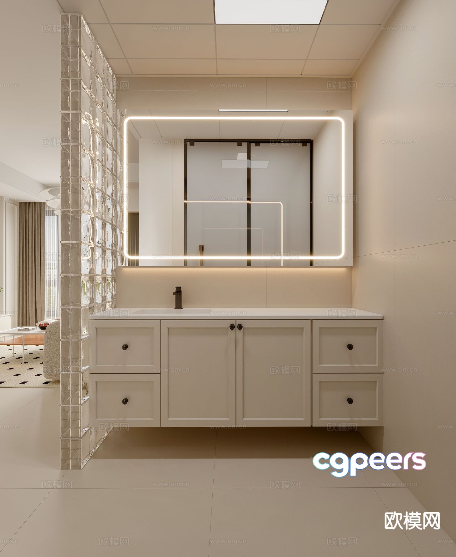 Cream style bathroom dry area 3D model Cream style bathroom dry area 3D model