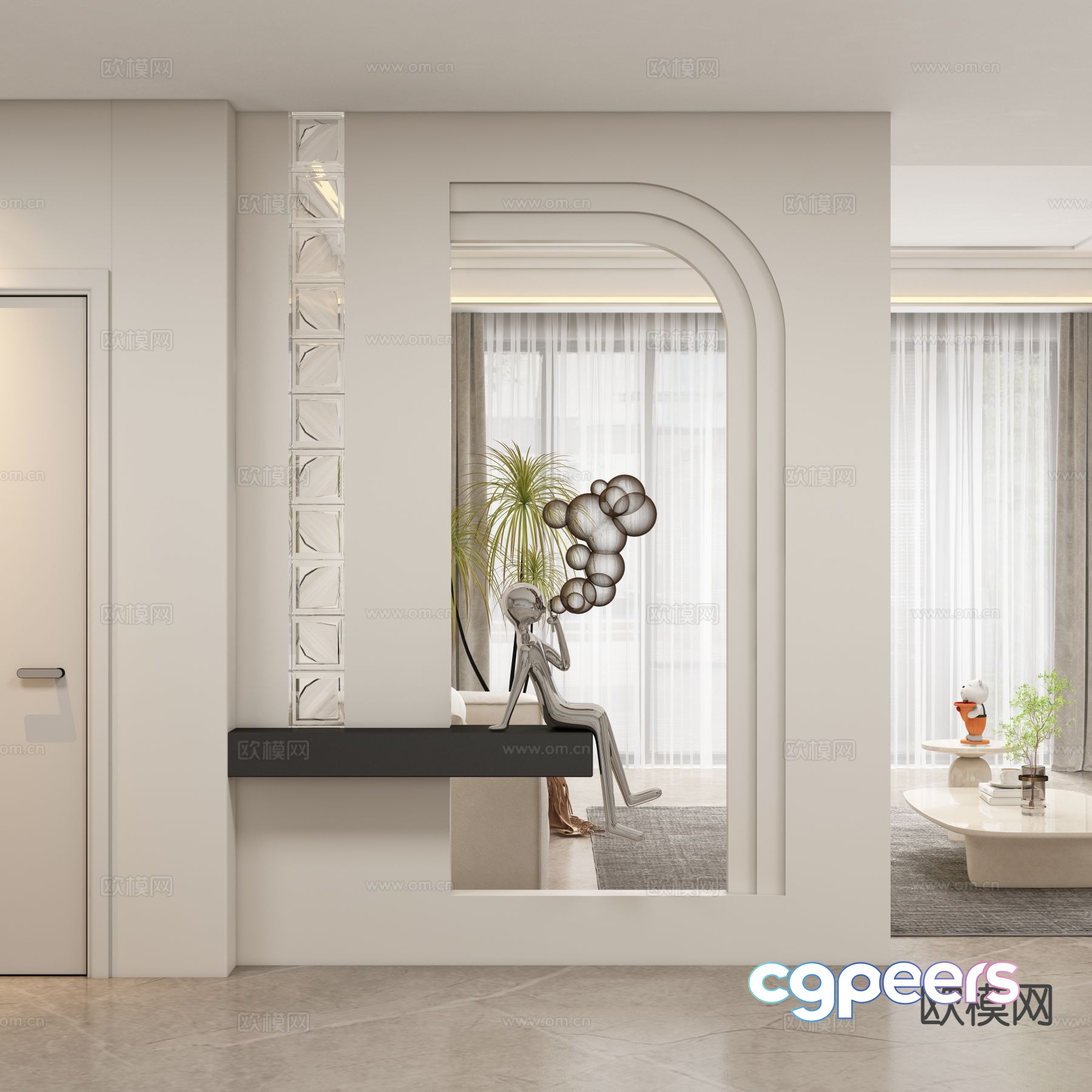 Entrance hall partition aisle 3D model Entrance hall partition aisle 3D model
