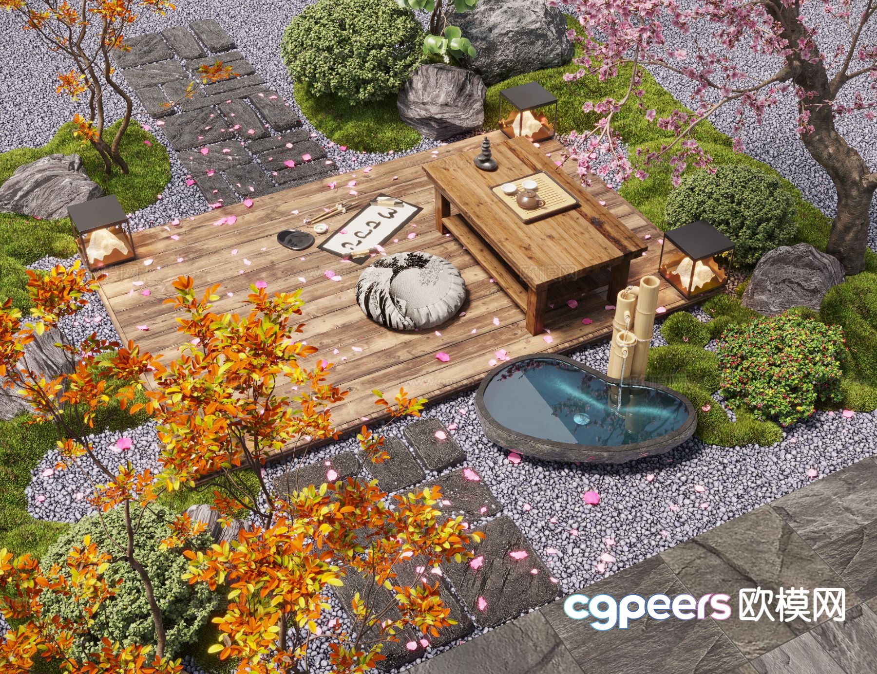 Courtyard landscape sketch tea table 3d model Courtyard landscape sketch tea table 3d model
