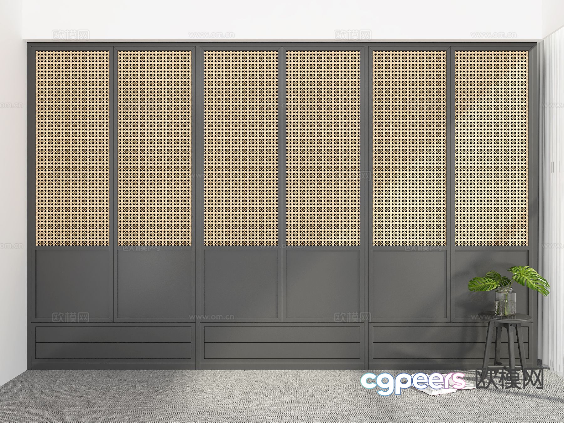 Wabi-sabi rattan wardrobe wardrobe 3d model Wabi-sabi rattan wardrobe wardrobe 3d model