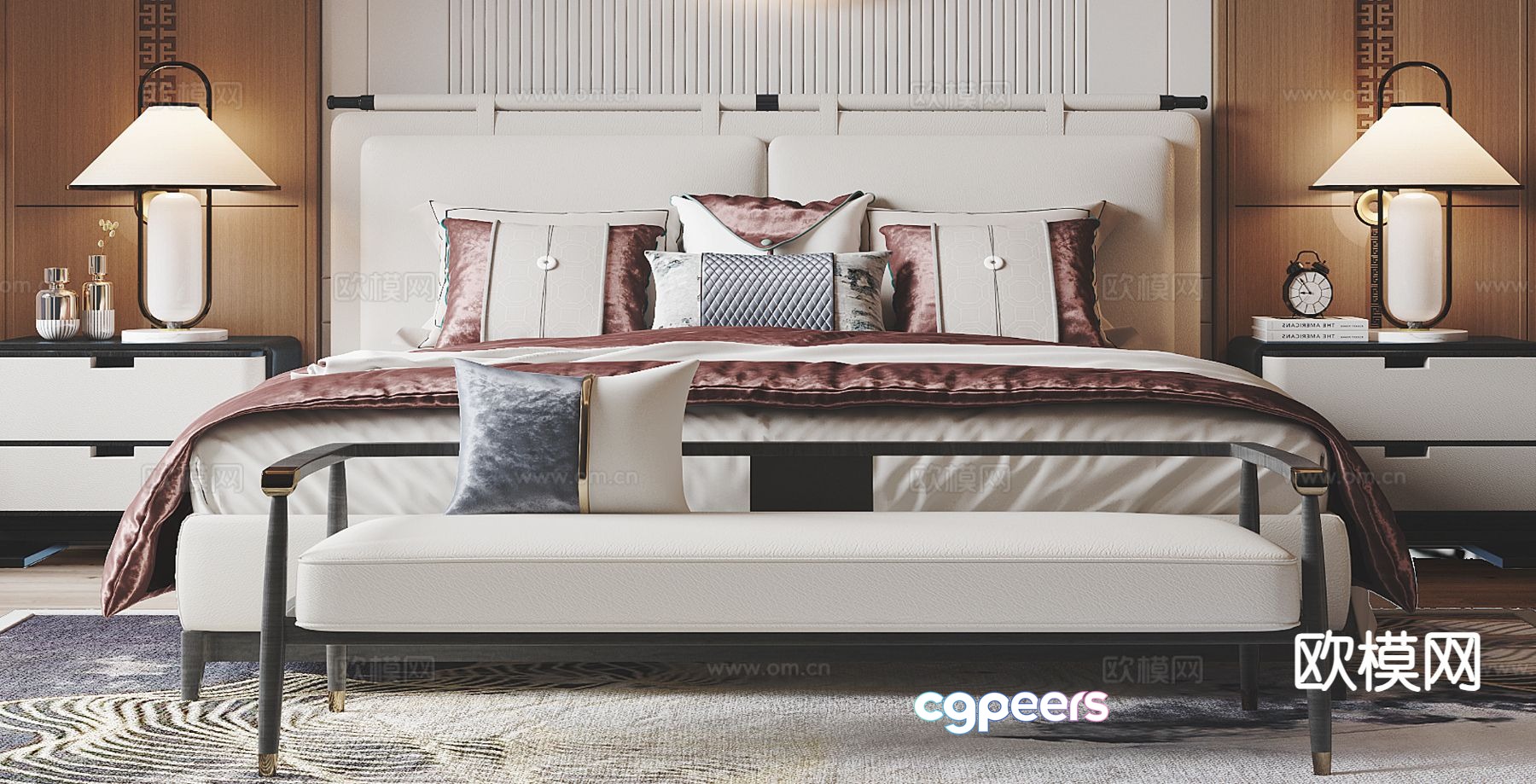 New Chinese style double bed 3d model New Chinese style double bed 3d model