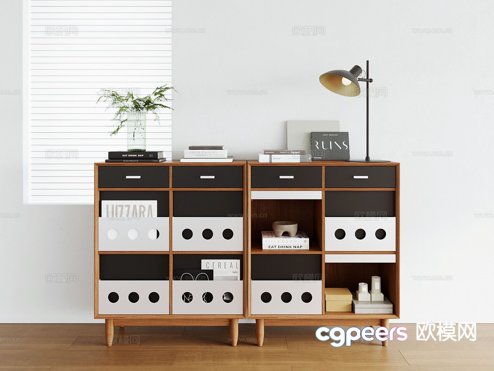 Medieval style Bauhaus four-compartment cabinet bookcase low cabinet 3D model Medieval style Bauhaus four-compartment cabinet bookcase low cabinet 3D model