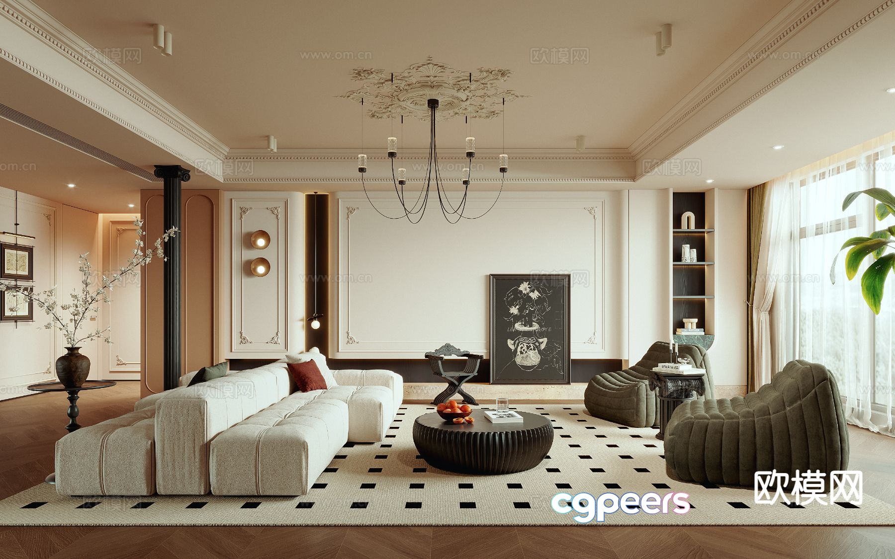 French retro living room 3d model French retro living room 3d model