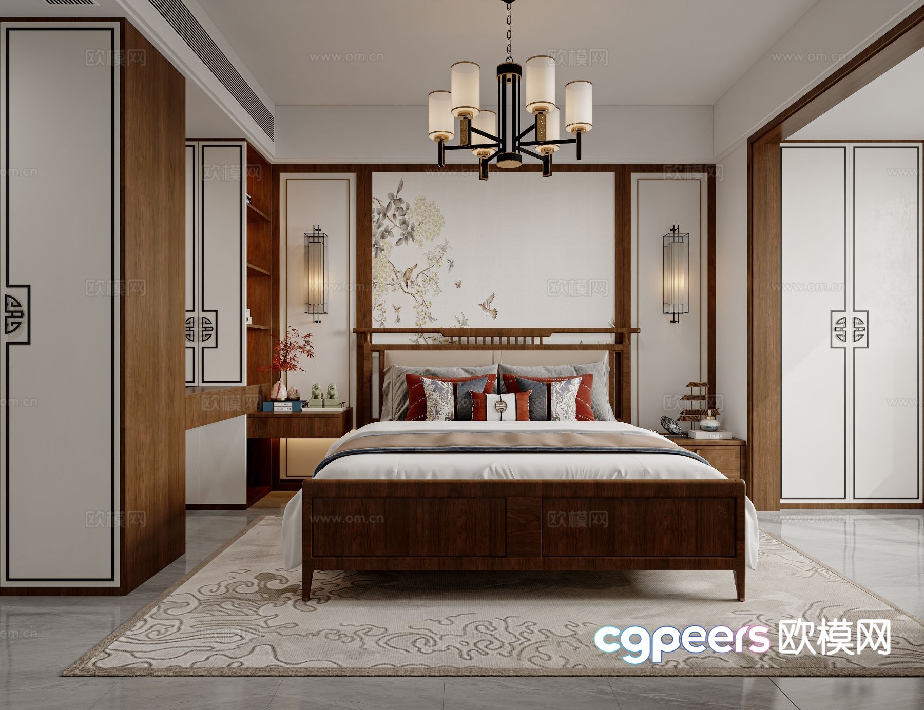 New Chinese style bedroom master bedroom 3d model New Chinese style bedroom master bedroom 3d model
