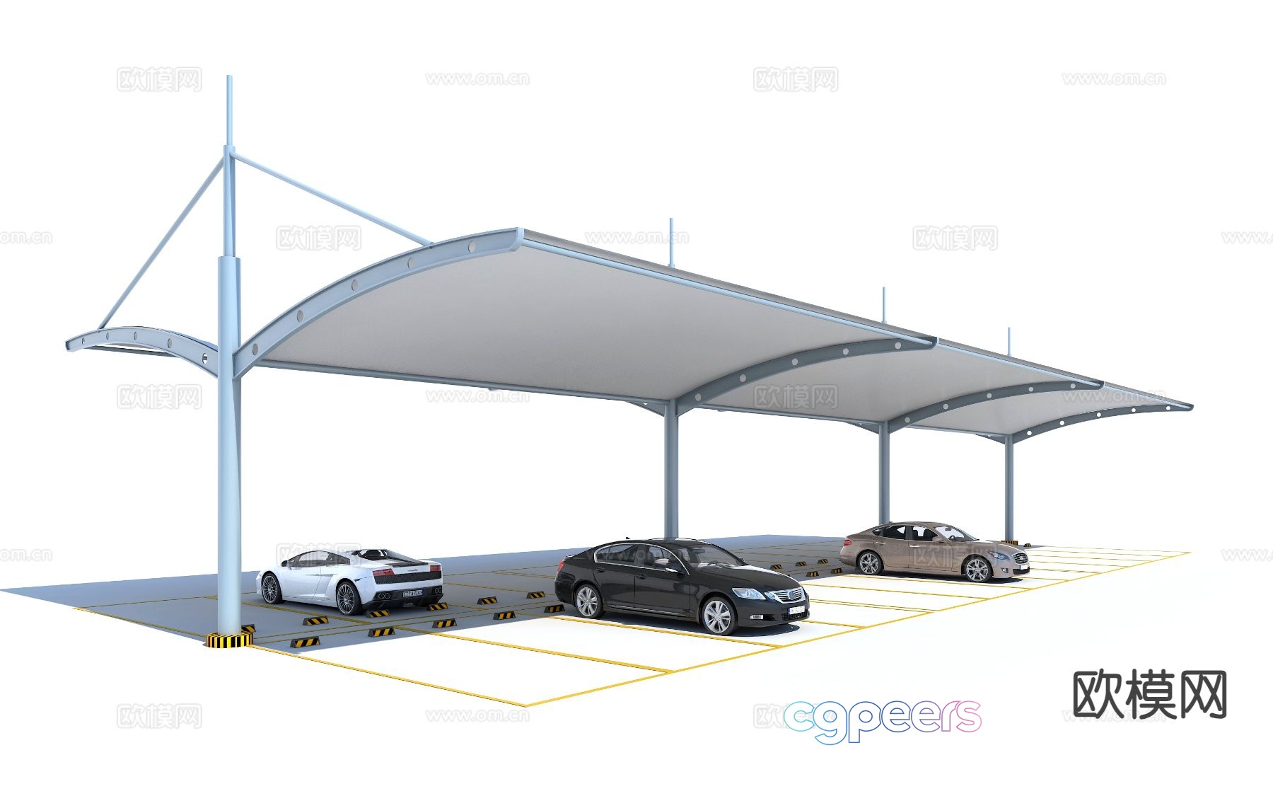 Modern carport parking lot canopy tensile membrane 3d model