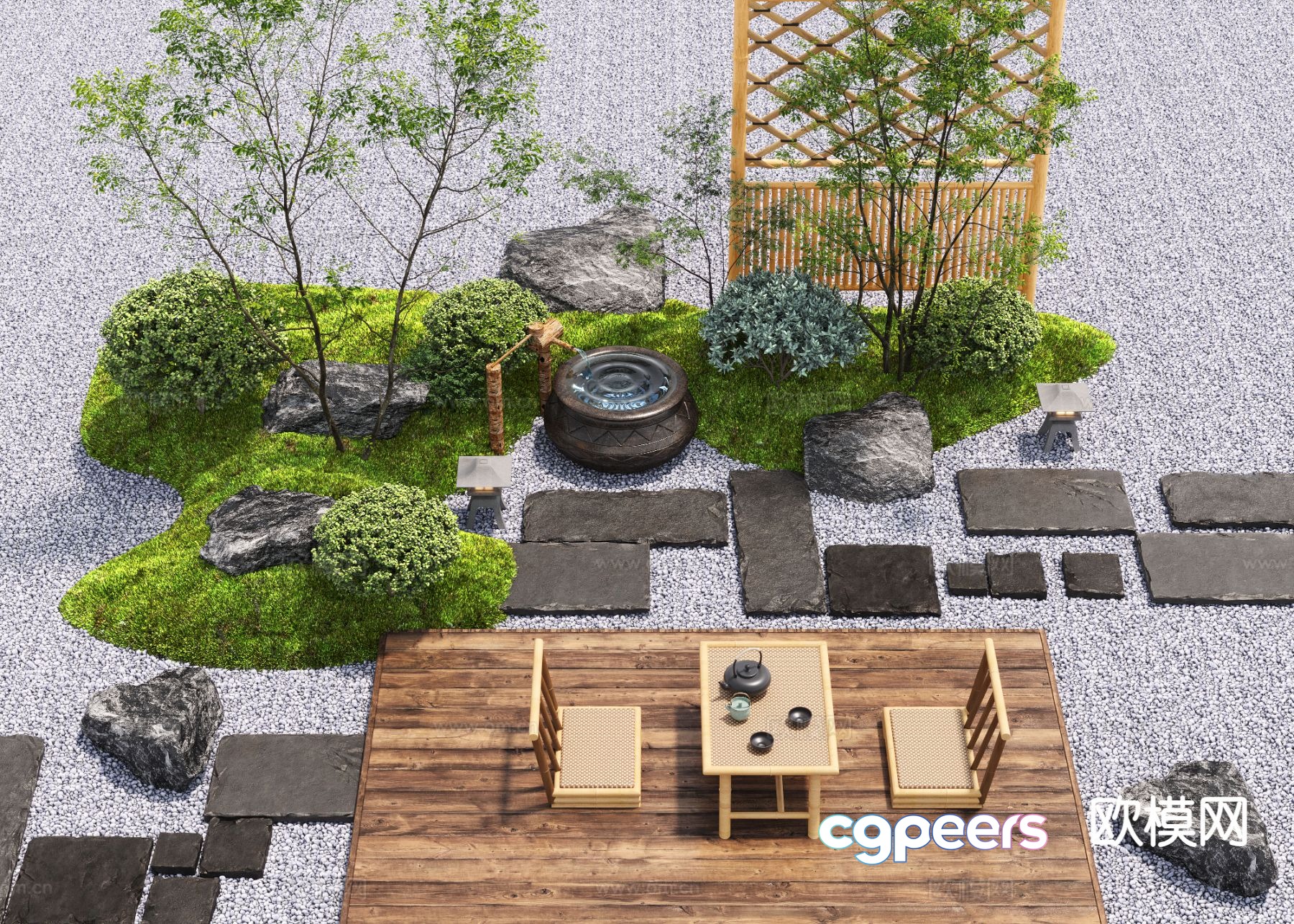 New Chinese style courtyard landscape landscape sketch 3D model New Chinese style courtyard landscape landscape sketch 3D model