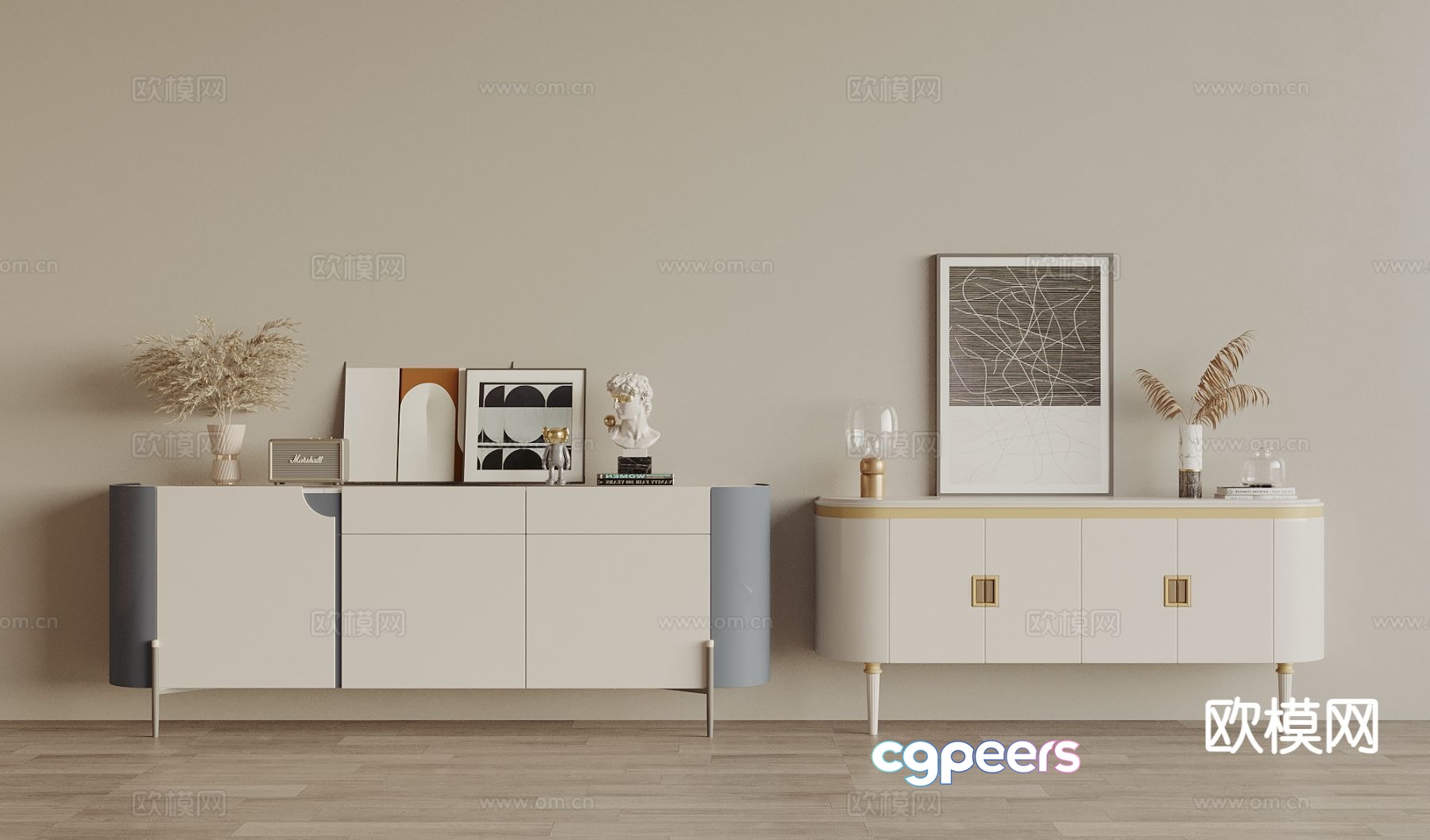 Cream style side cabinet entrance cabinet 3D model Cream style side cabinet entrance cabinet 3D model