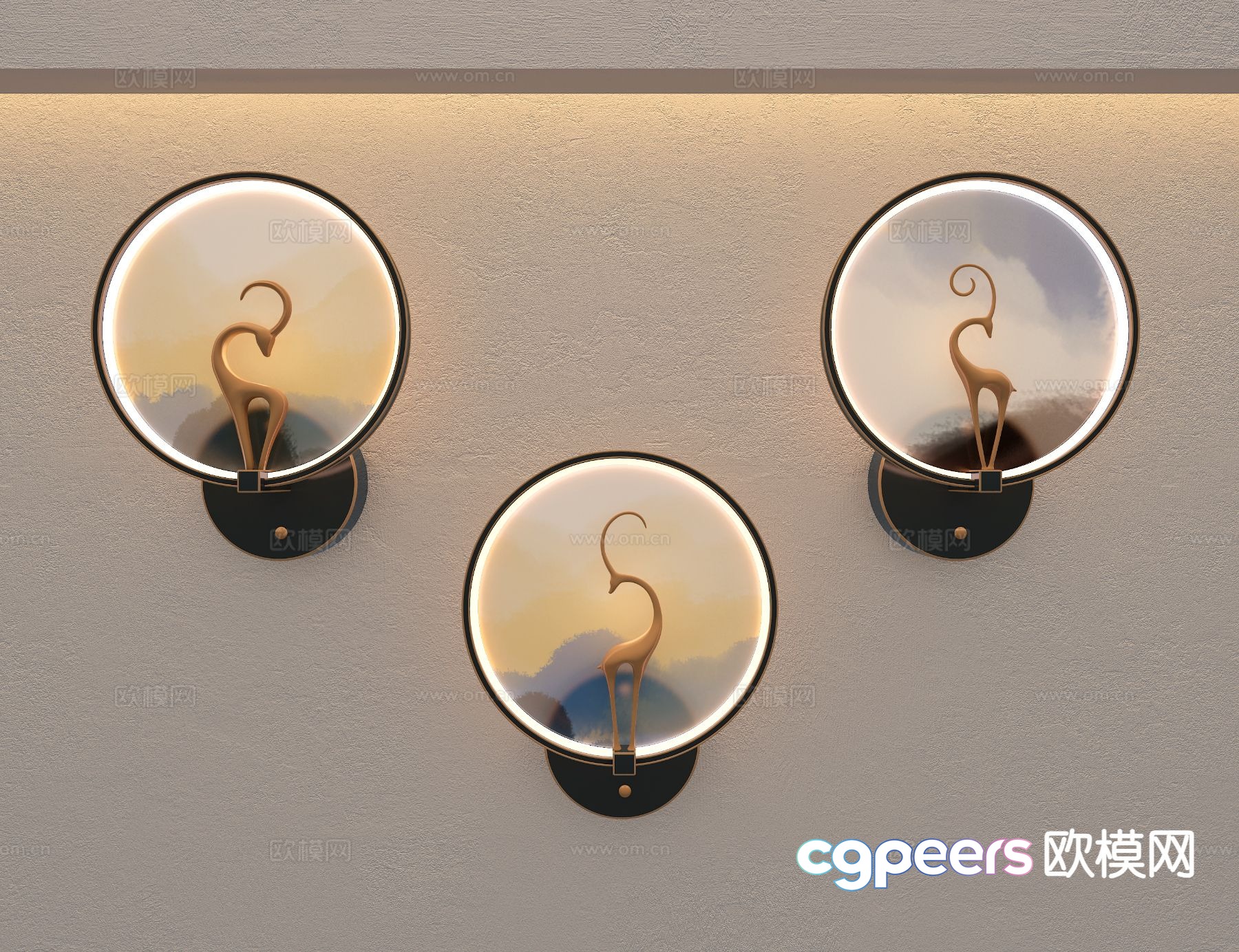 New Chinese style wall lamp round wall lamp 3d model