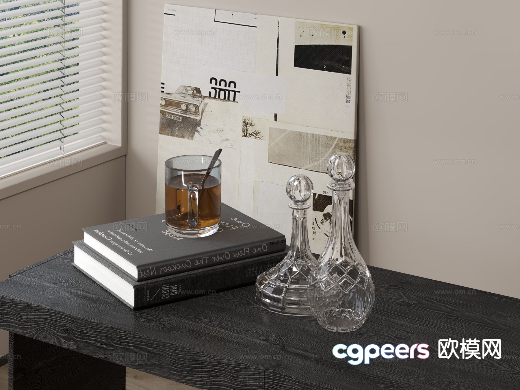 Modern tableware books glass bottle 3d model Modern tableware books glass bottle 3d model
