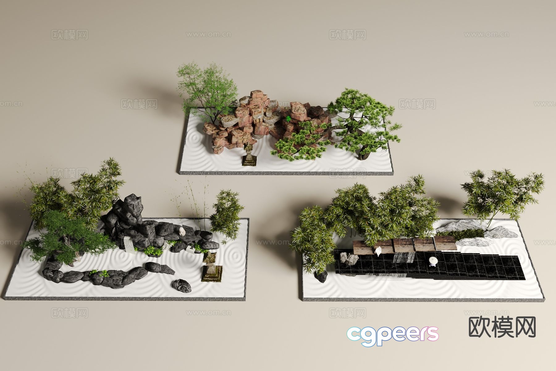 Rockery waterscape stacked stone waterfall plant landscaping 3D model Rockery waterscape stacked stone waterfall plant landscaping 3D model