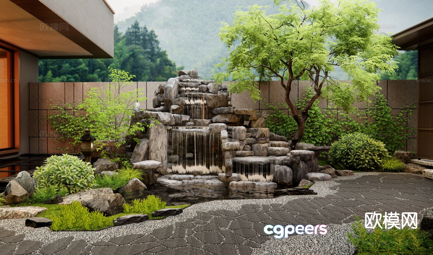 New Chinese style rockery waterscape courtyard landscape 3D model New Chinese style rockery waterscape courtyard landscape 3D model