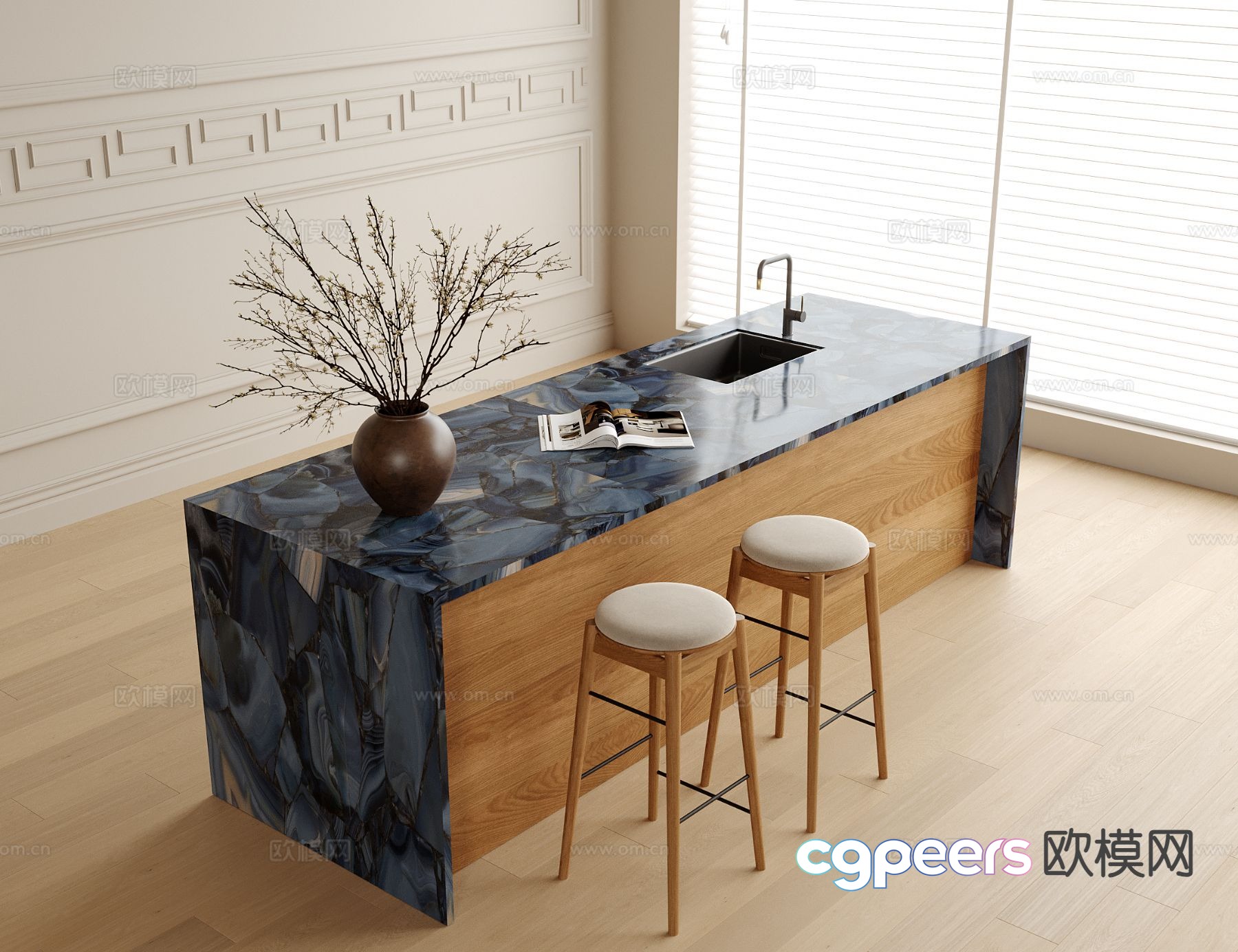 Nordic bar marble bar bar chair 3d model Nordic bar marble bar bar chair 3d model