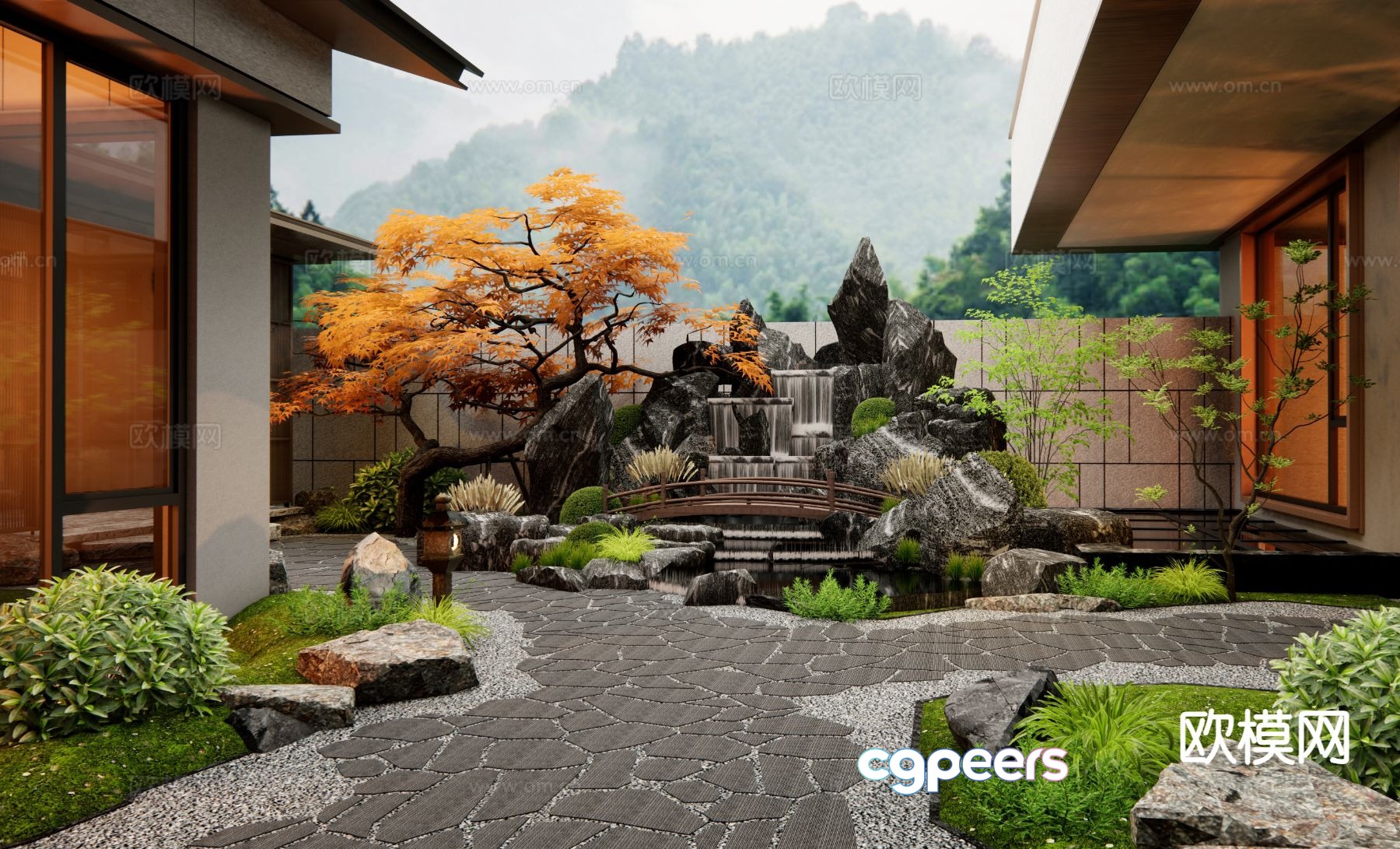 New Chinese style courtyard landscape rockery waterscape 3D model New Chinese style courtyard landscape rockery waterscape 3D model