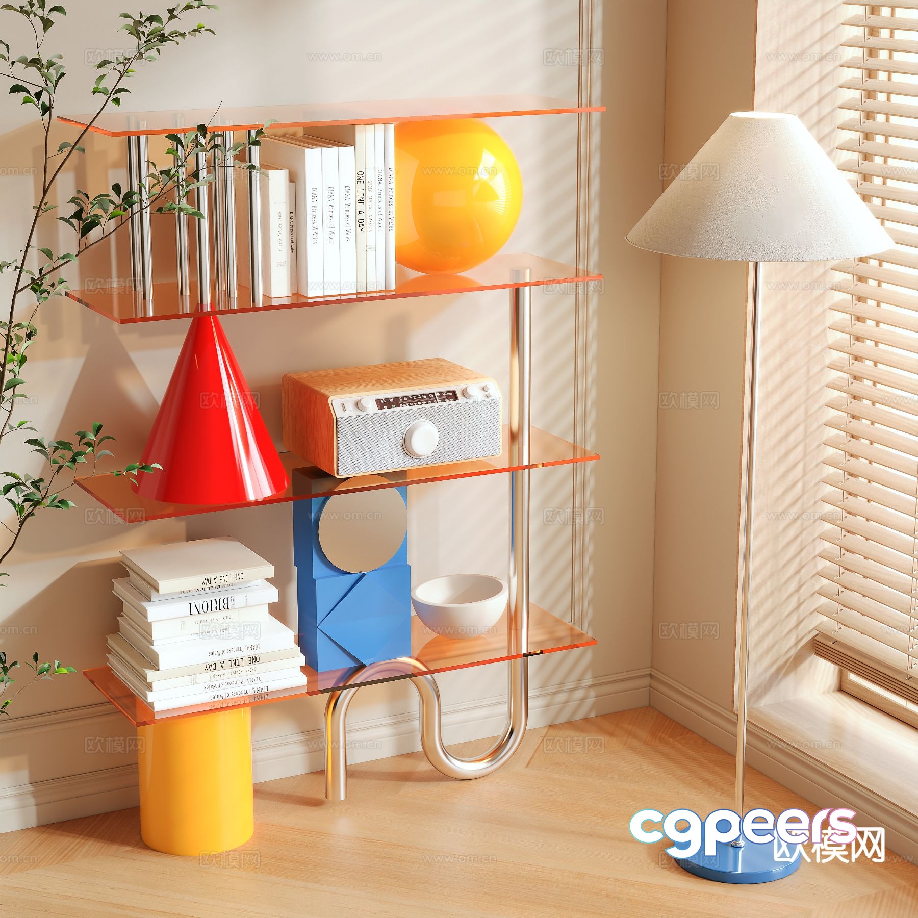 Memphis style bookshelf 3d model Memphis style bookshelf 3d model