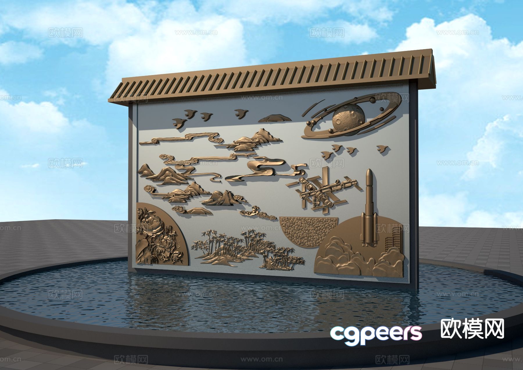New Chinese style landscape wall relief wall 3D model New Chinese style landscape wall relief wall 3D model