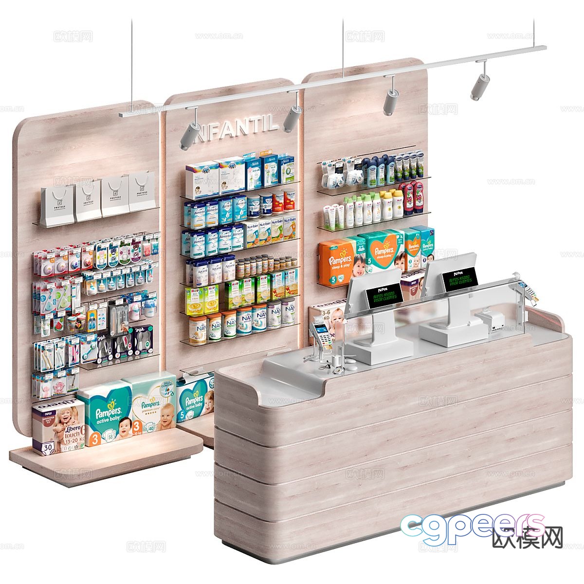 Mother and baby store display rack cashier 3D model Mother and baby store display rack cashier 3D model