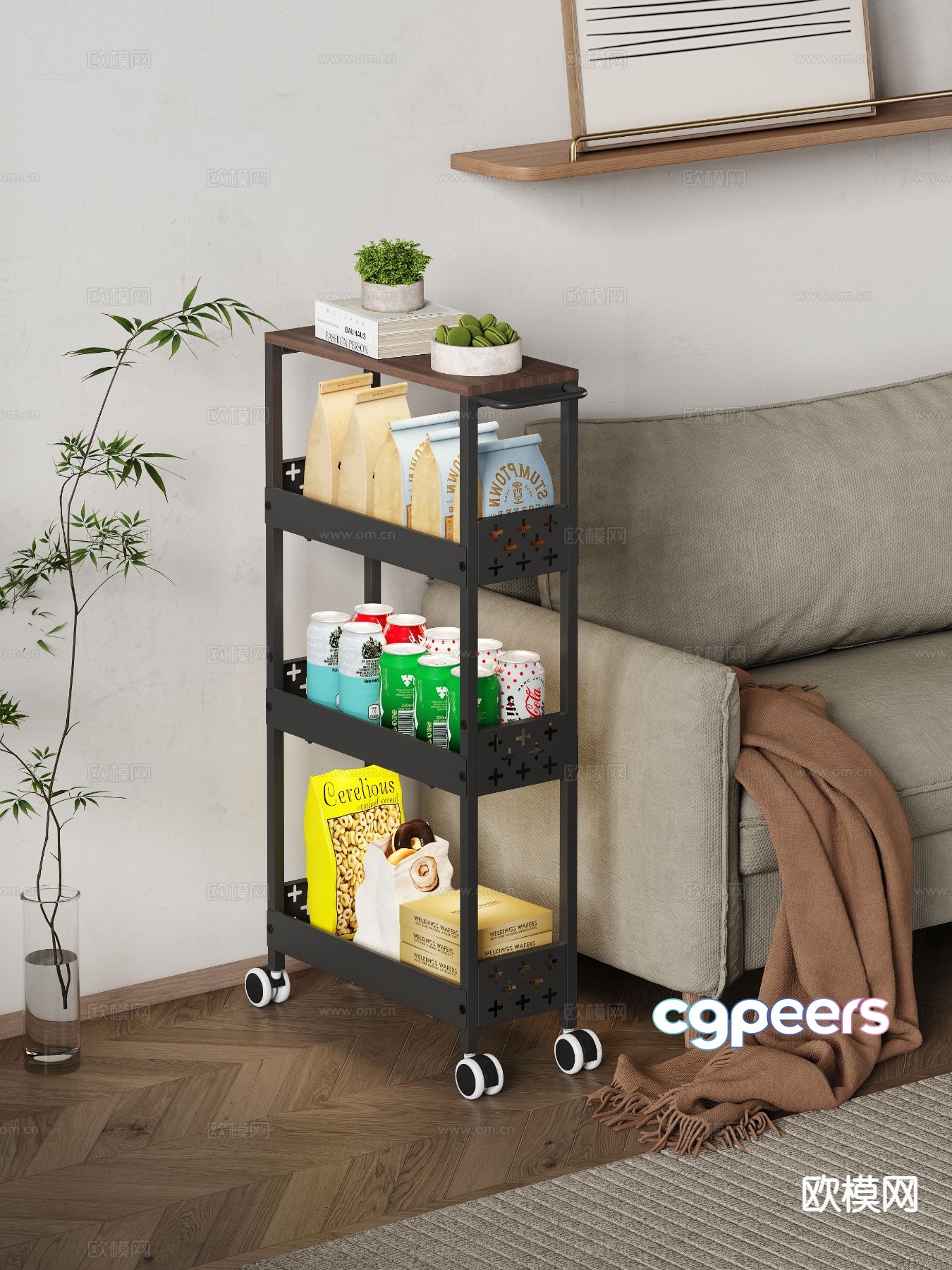 Trolley side table corner table snack rack 3D model Trolley side table corner table snack rack 3D model