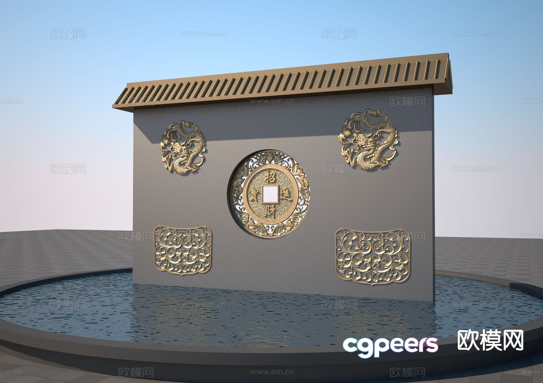 New Chinese style window grille relief landscape wall 3D model New Chinese style window grille relief landscape wall 3D model