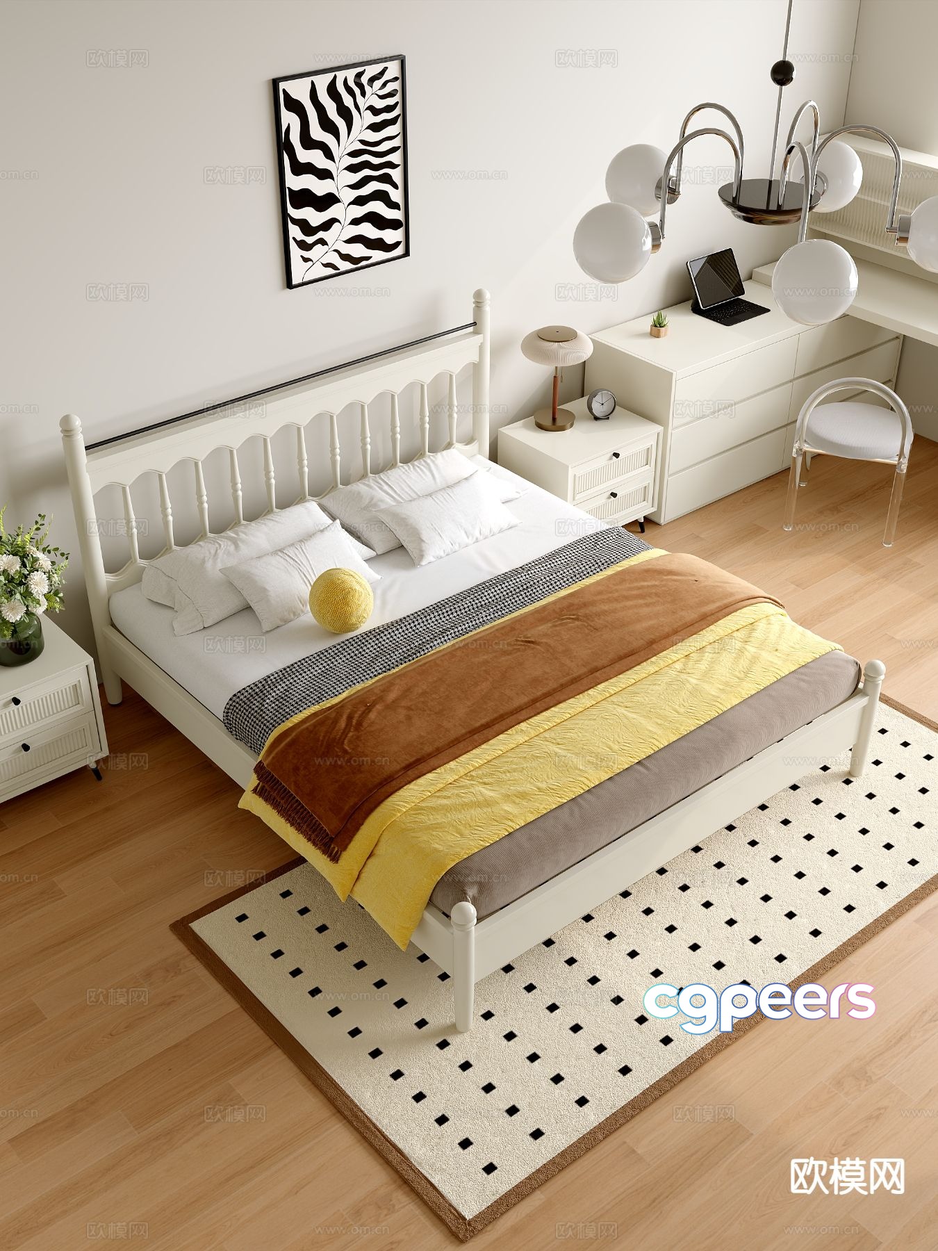 Cream style solid wood bed 3d model Cream style solid wood bed 3d model