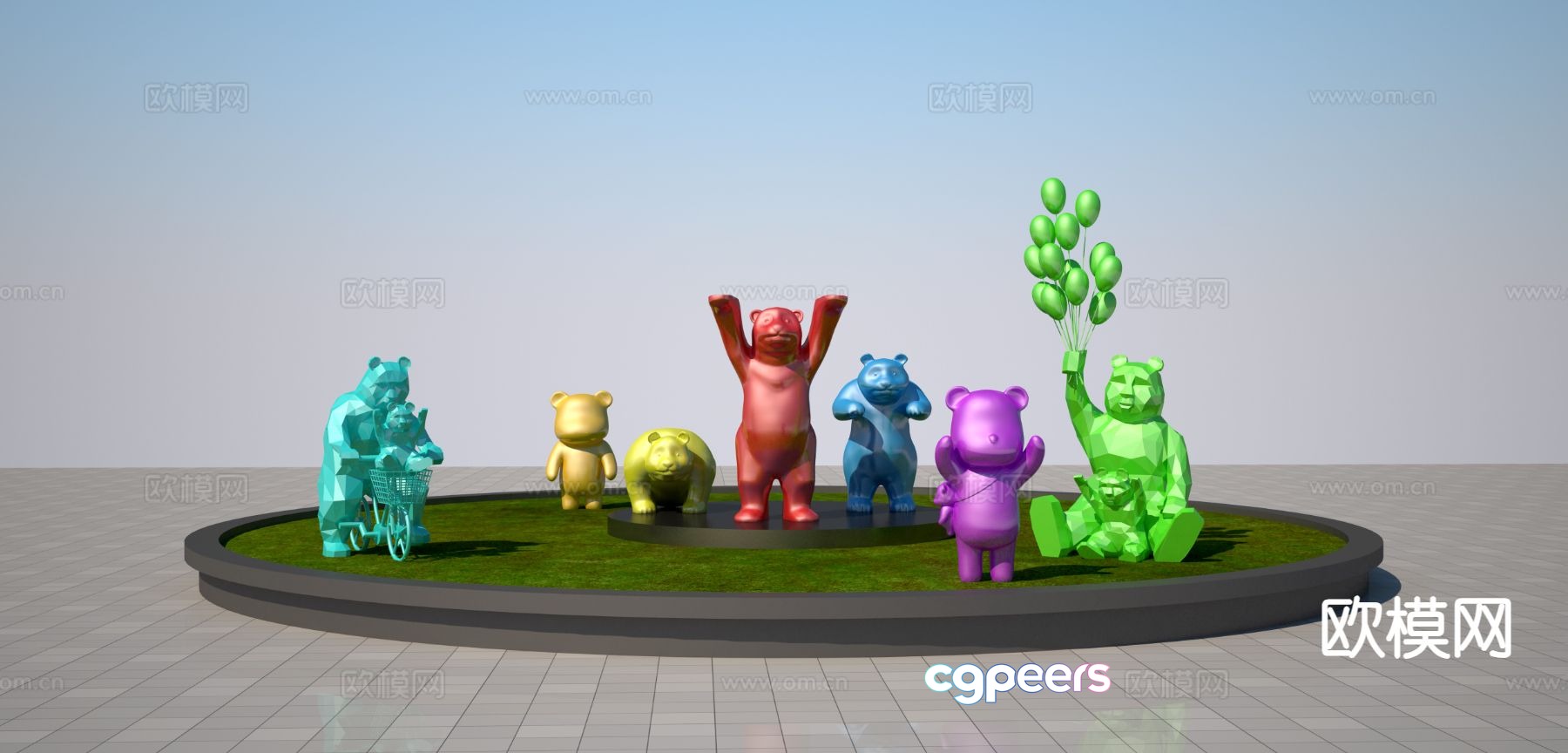 Painted cartoon bear sculpture urban sculpture 3d model Painted cartoon bear sculpture urban sculpture 3d model