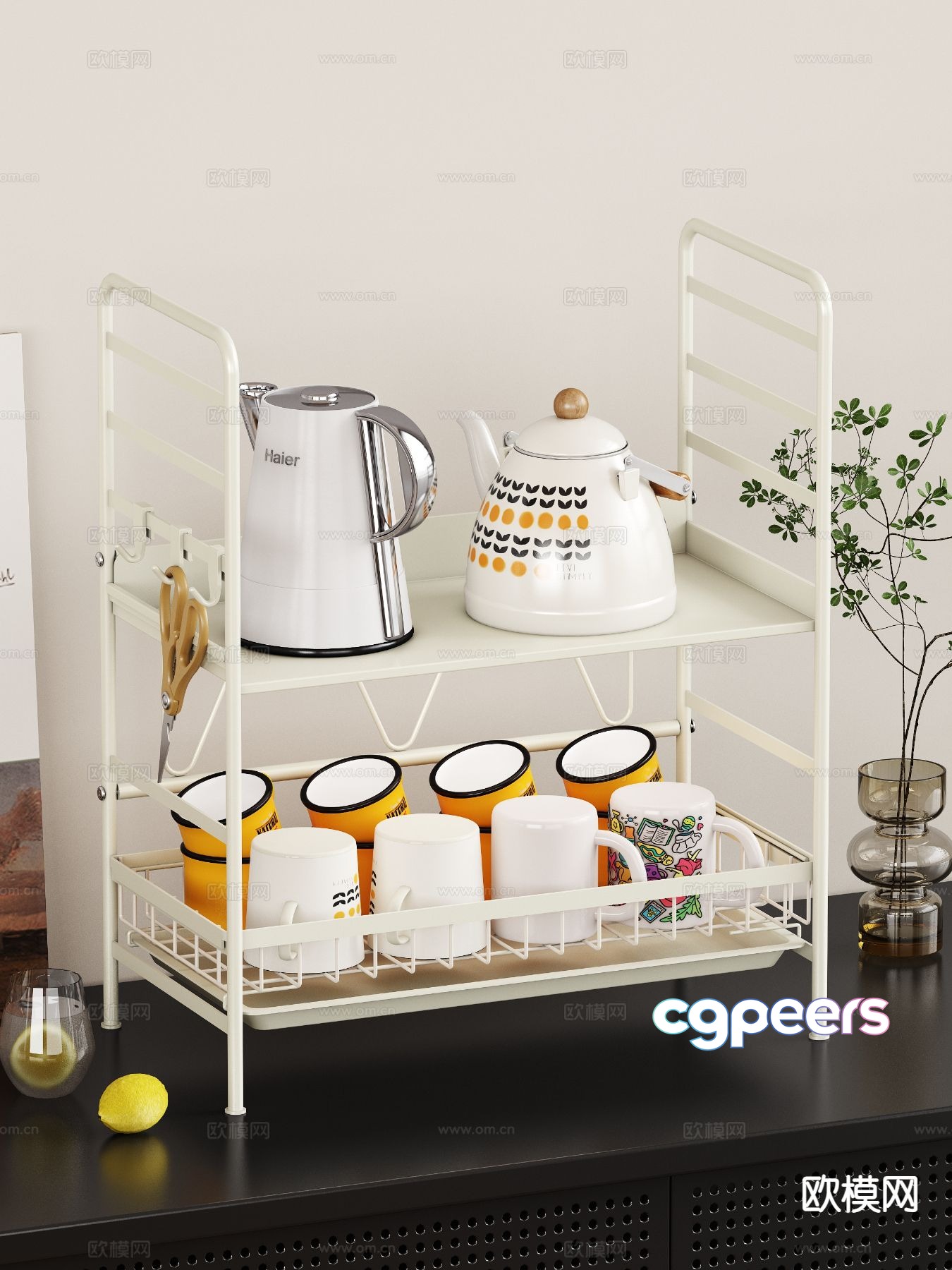 Cup kettle tea set rack 3d model Cup kettle tea set rack 3d model