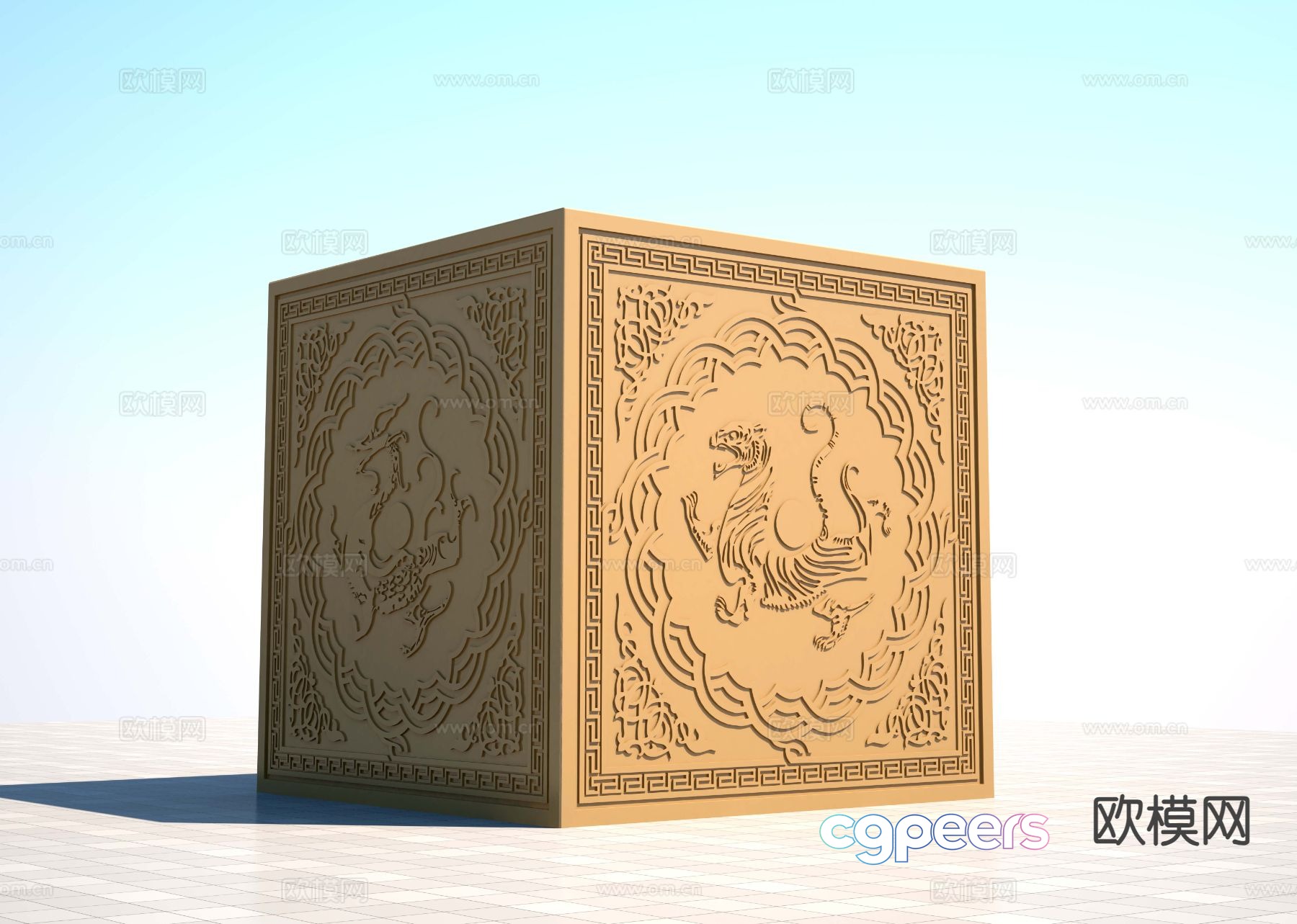 3D model of the square mythical beast box sculpture 3D model of the square mythical beast box sculpture