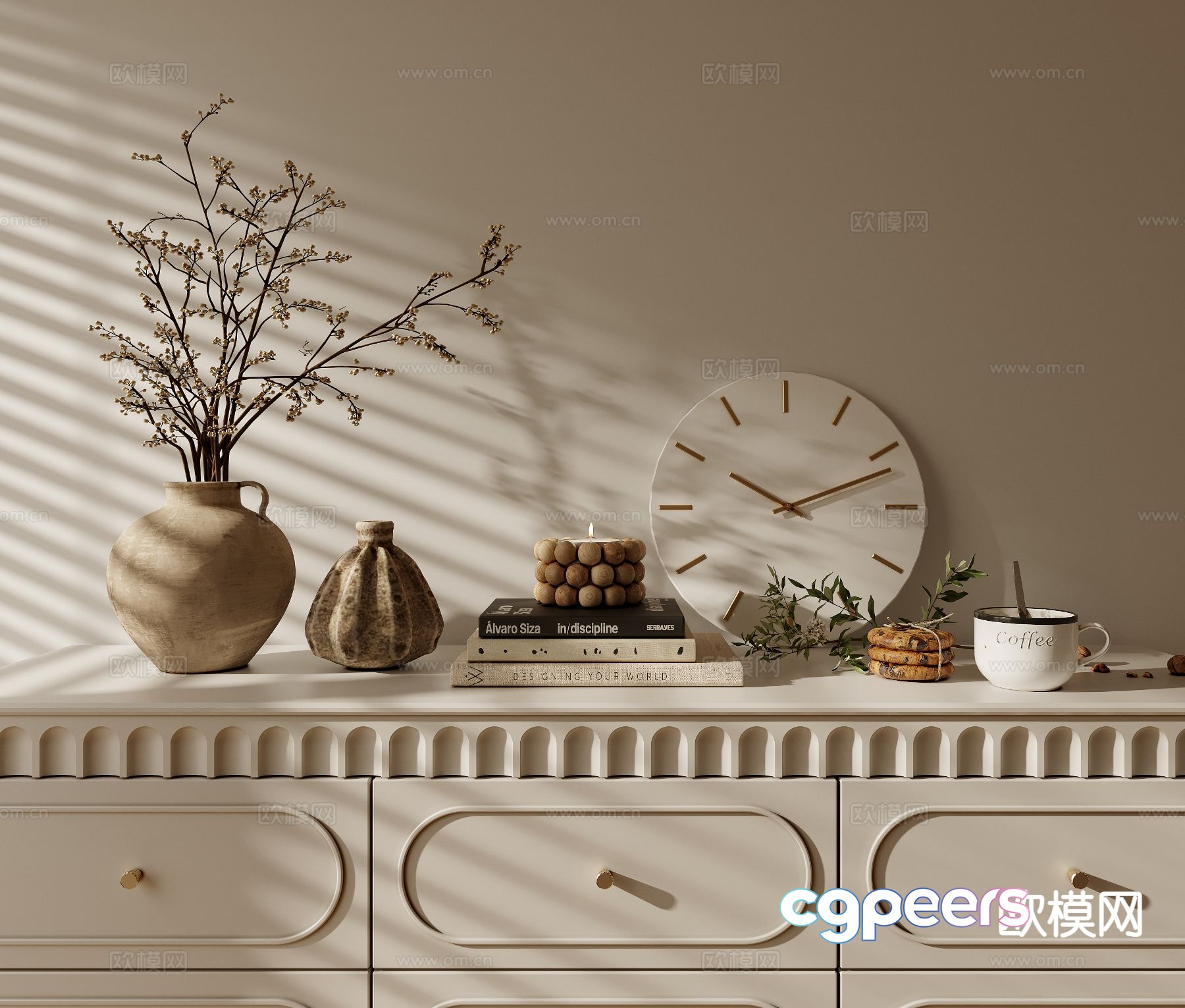 Cream style tableware books vase 3d model Cream style tableware books vase 3d model