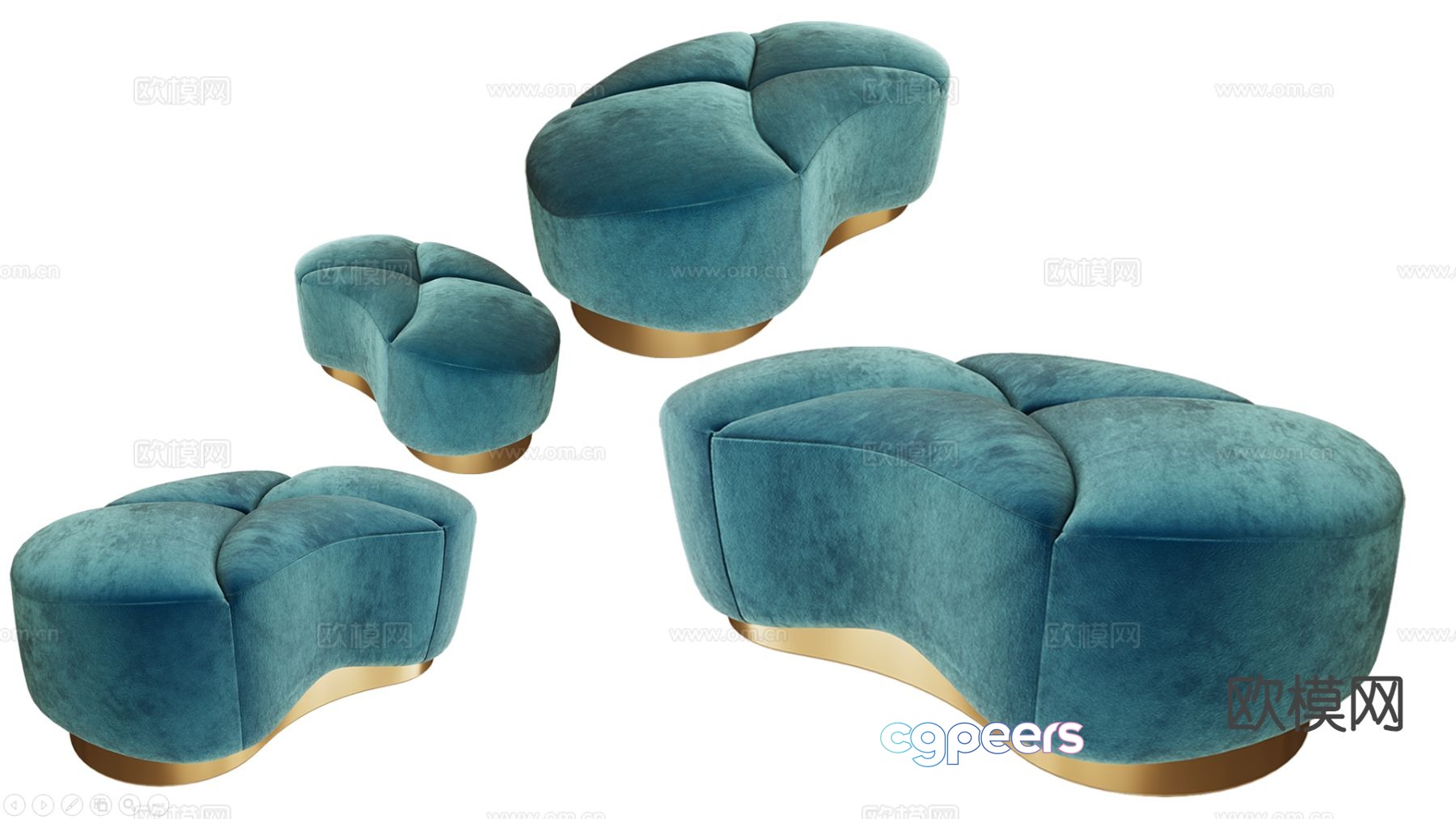 French sofa stool tufted bench 3d model French sofa stool tufted bench 3d model