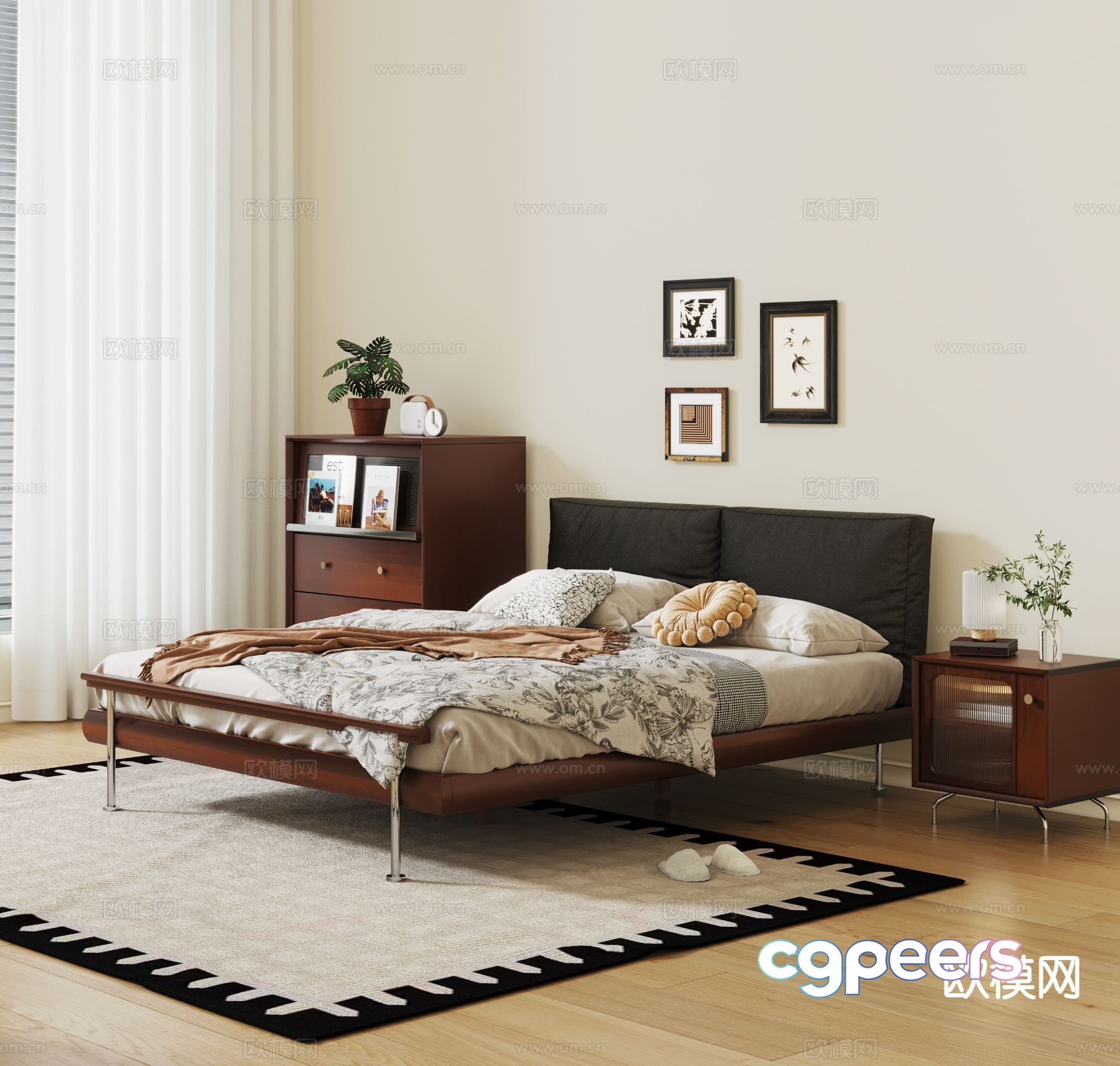 Medieval style solid wood bed double bed 3d model Medieval style solid wood bed double bed 3d model