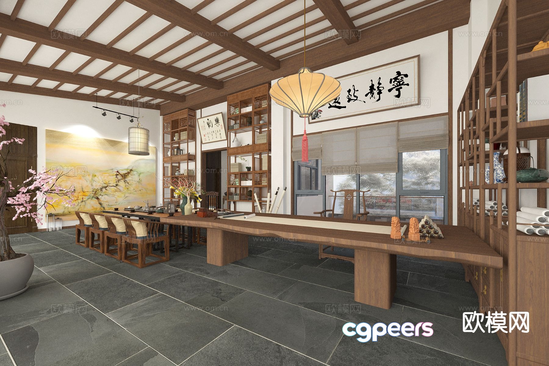 Chinese villa study 3D model Chinese villa study 3D model