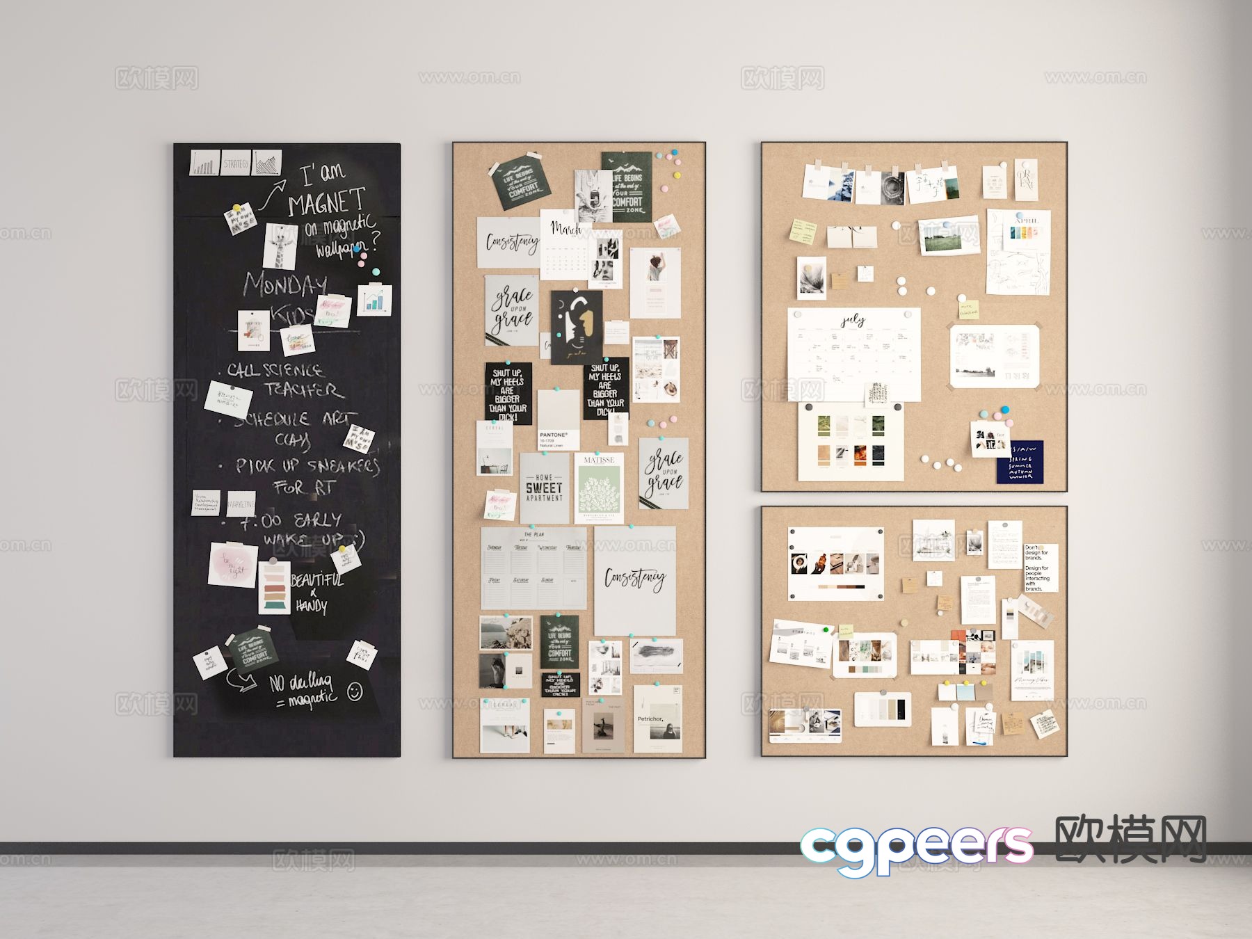 Note board cork board note wall 3d model Note board cork board note wall 3d model