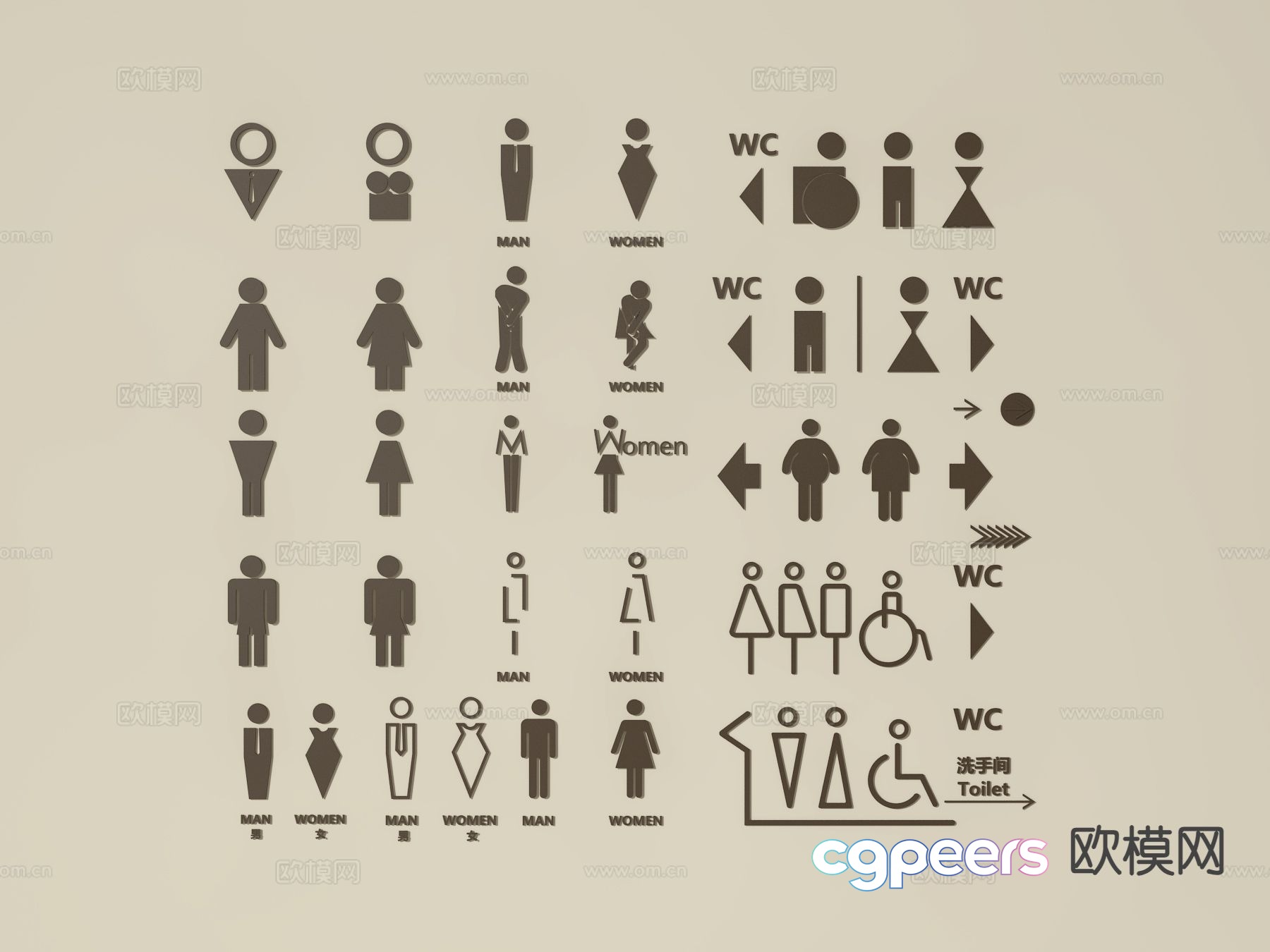 Bathroom guide sign 3D model Bathroom guide sign 3D model