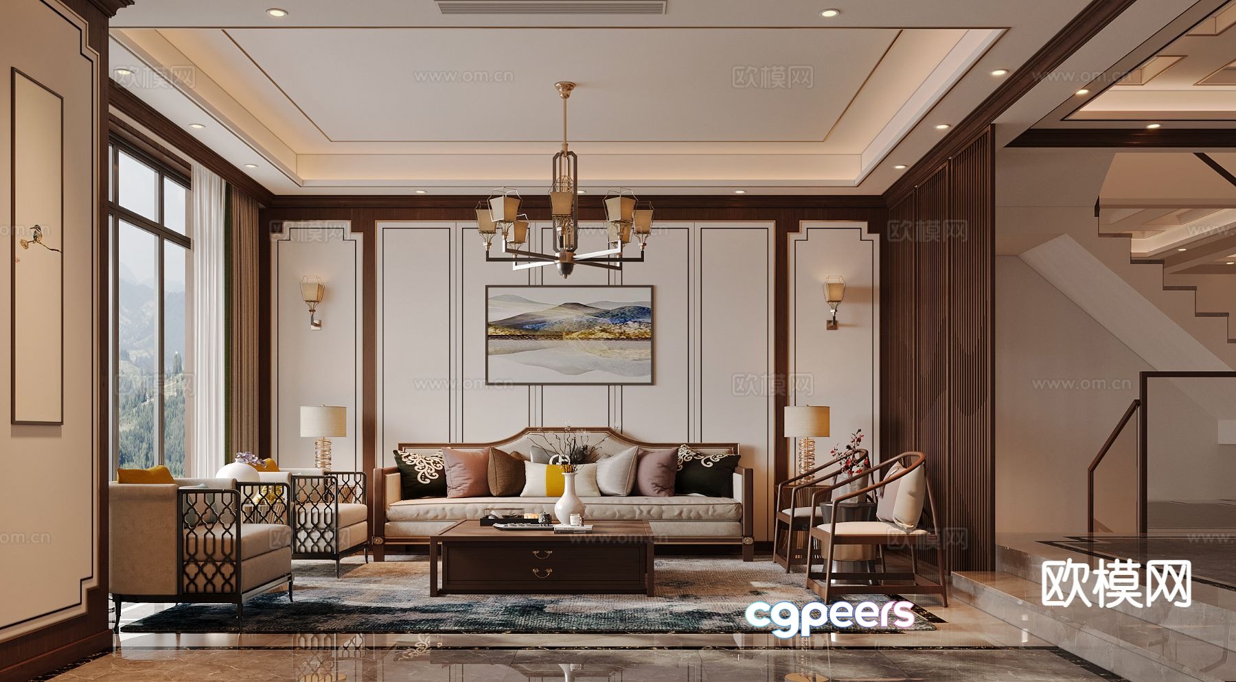 New Chinese style living room 3d model New Chinese style living room 3d model