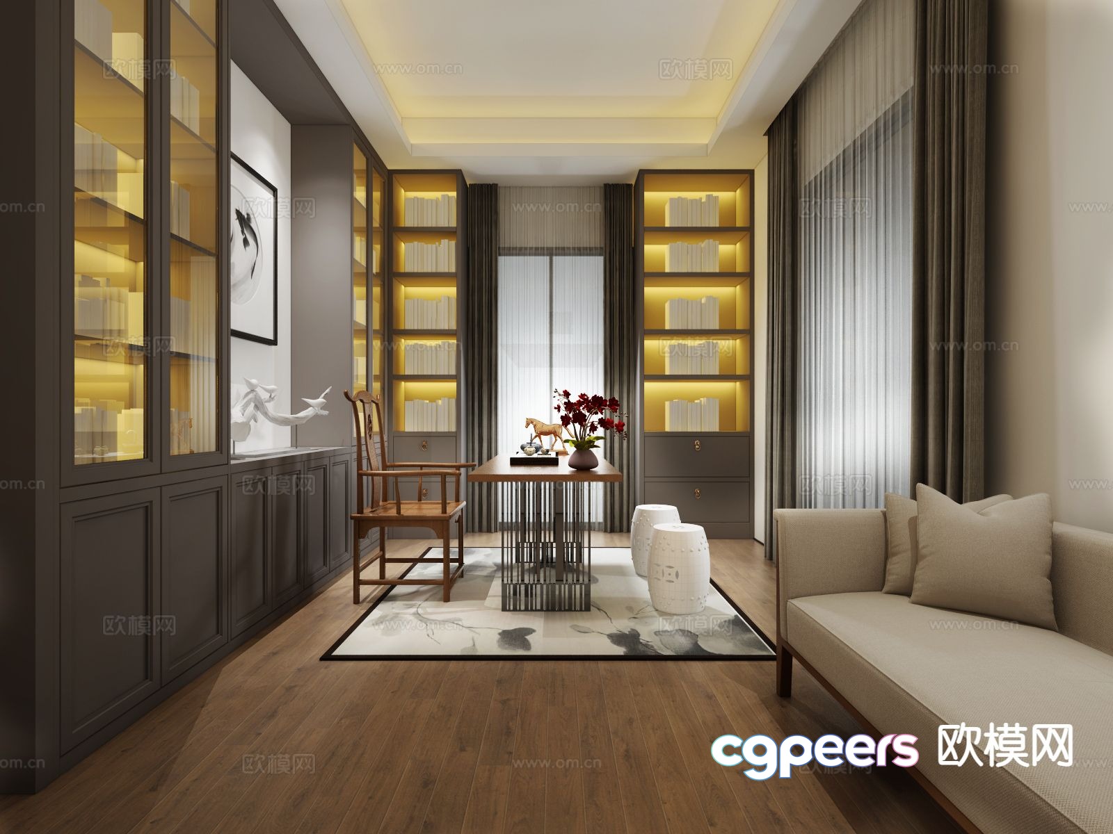 New Chinese style study 3D model New Chinese style study 3D model