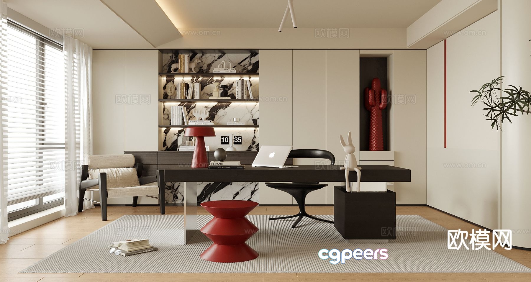 Cream style study 3d model Cream style study 3d model