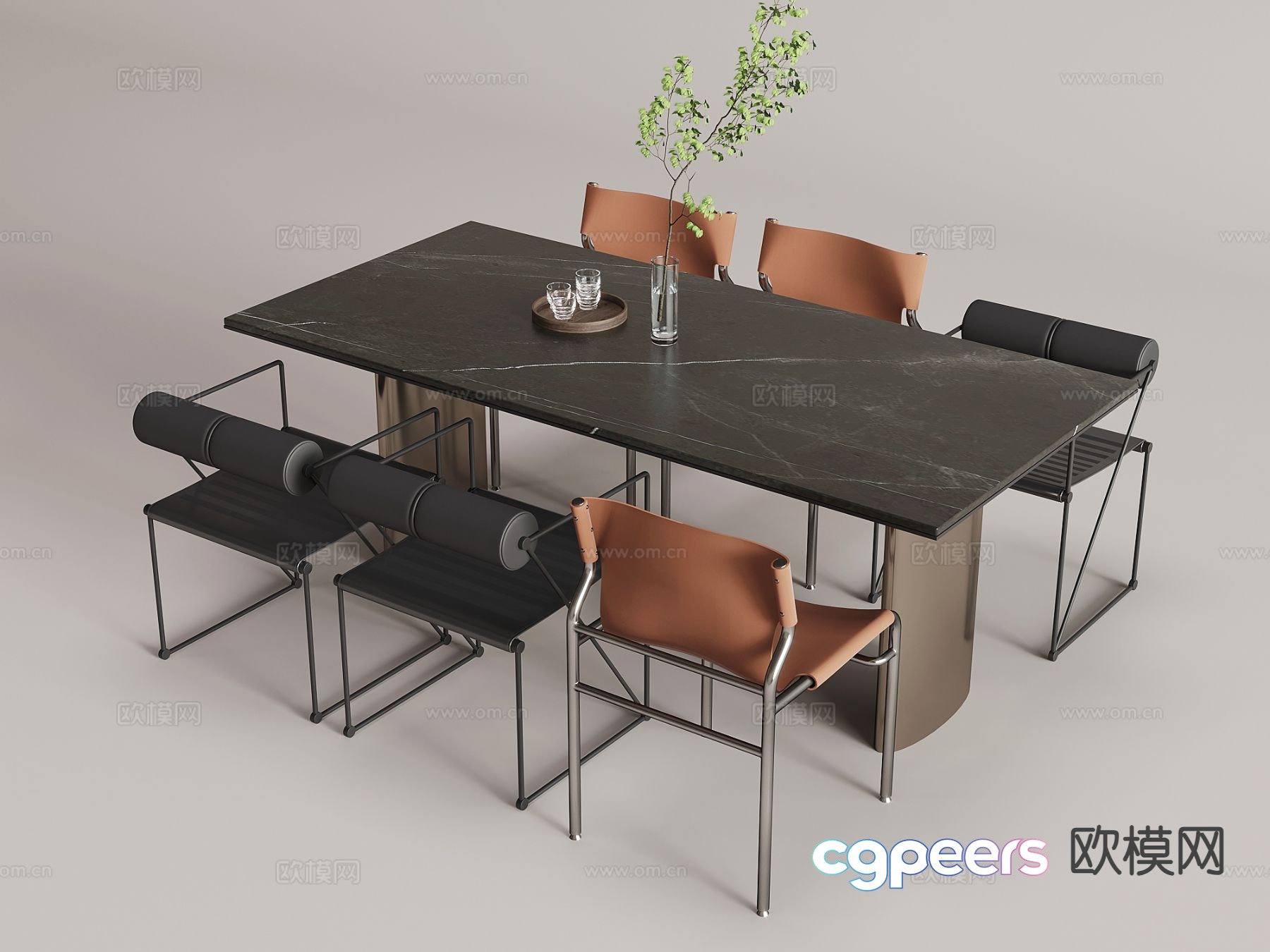 Italian long dining table and chairs 3D model Italian long dining table and chairs 3D model