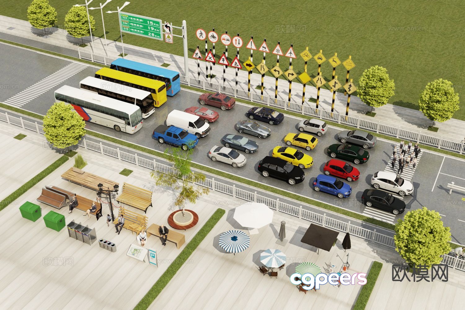 Modern road facilities sketch car bus traffic sign 3d model Modern road facilities sketch car bus traffic sign 3d model