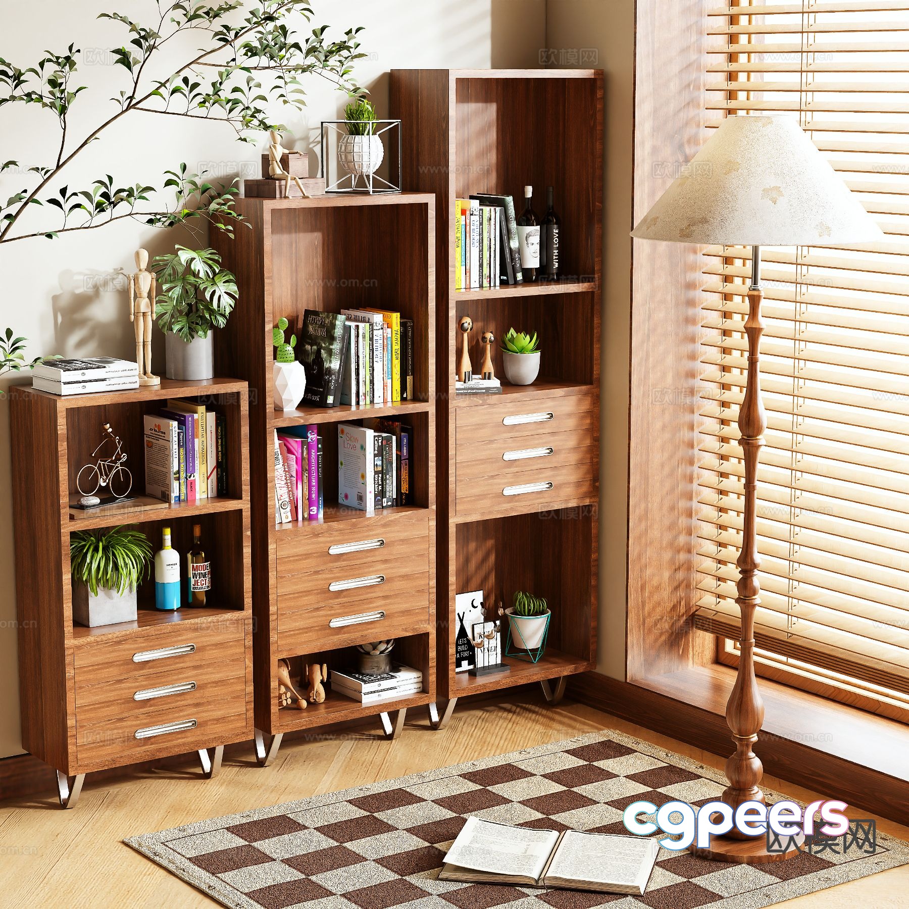 Log style bookshelf locker 3d model Log style bookshelf locker 3d model