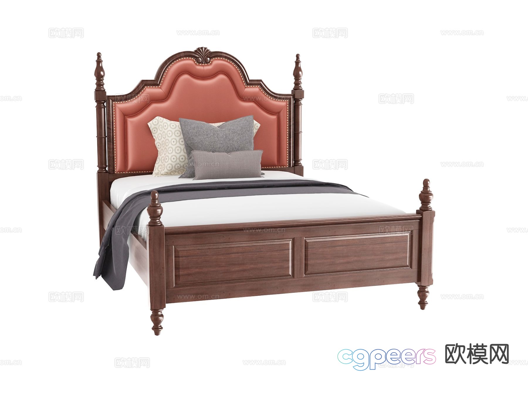 American double bed finished bed 3d model American double bed finished bed 3d model