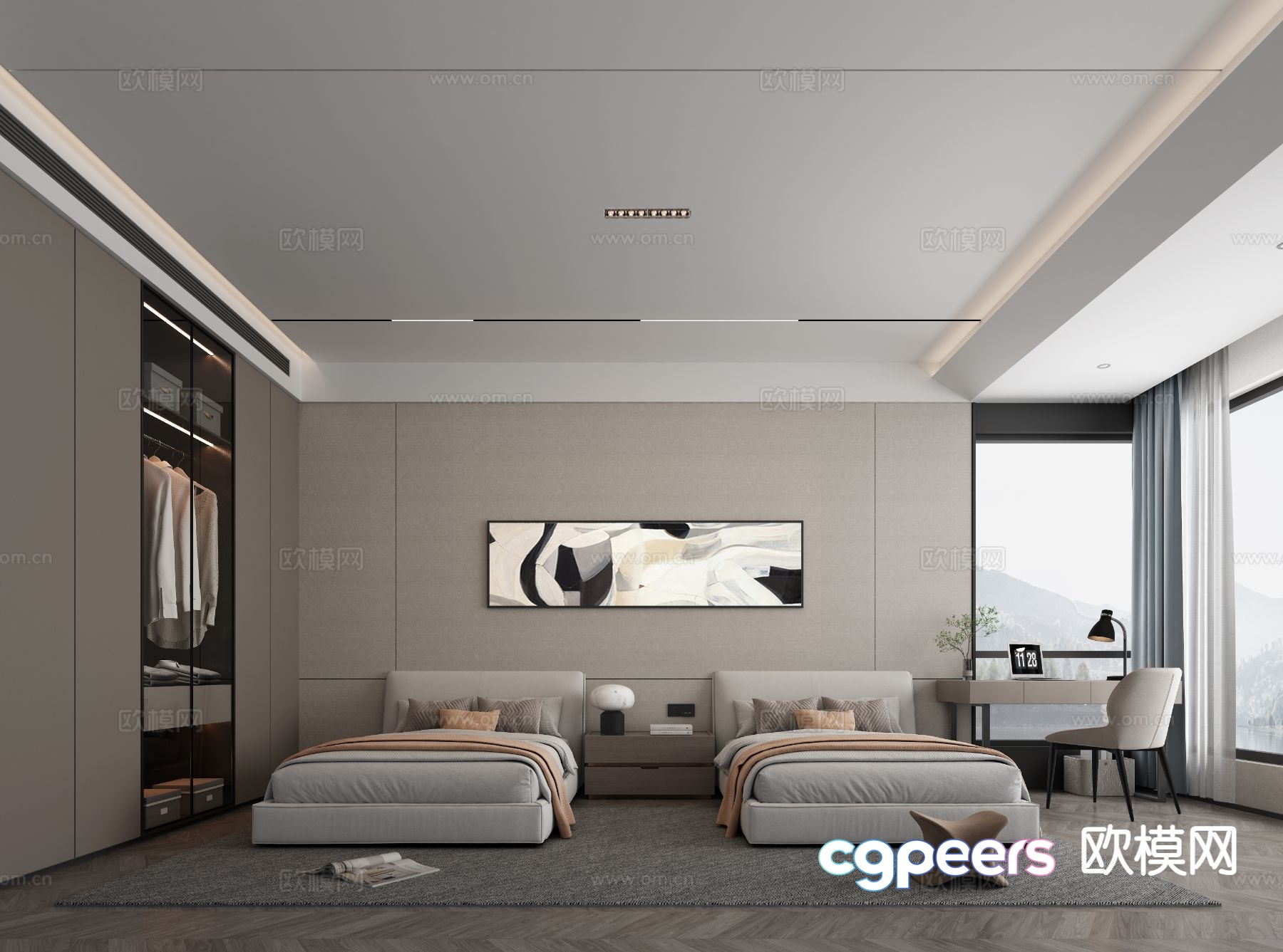 Modern bedroom double room bedroom separate bed 3d model Modern bedroom double room bedroom separate bed 3d model