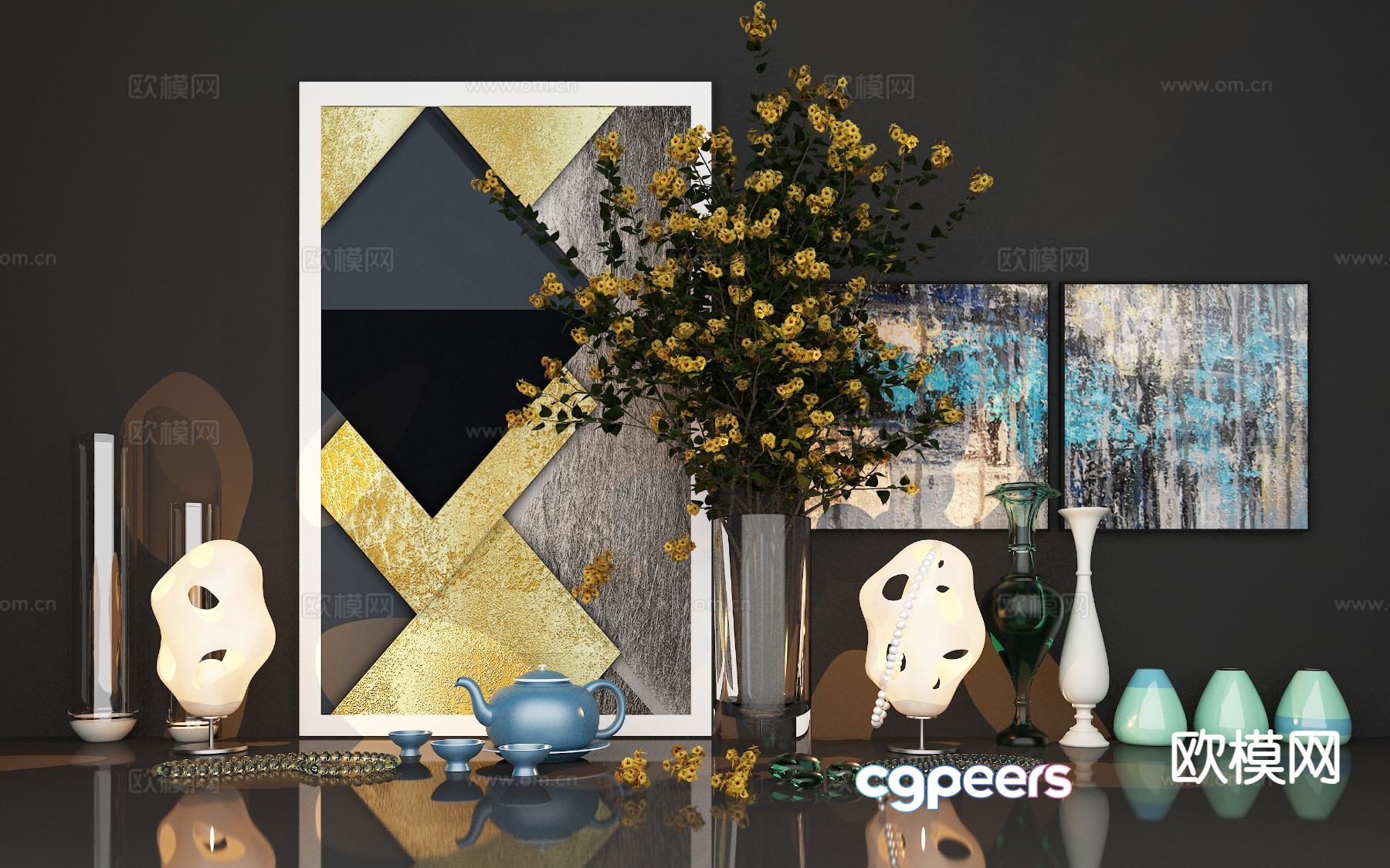 Modern jewelry ornaments vase tea set 3d model Modern jewelry ornaments vase tea set 3d model