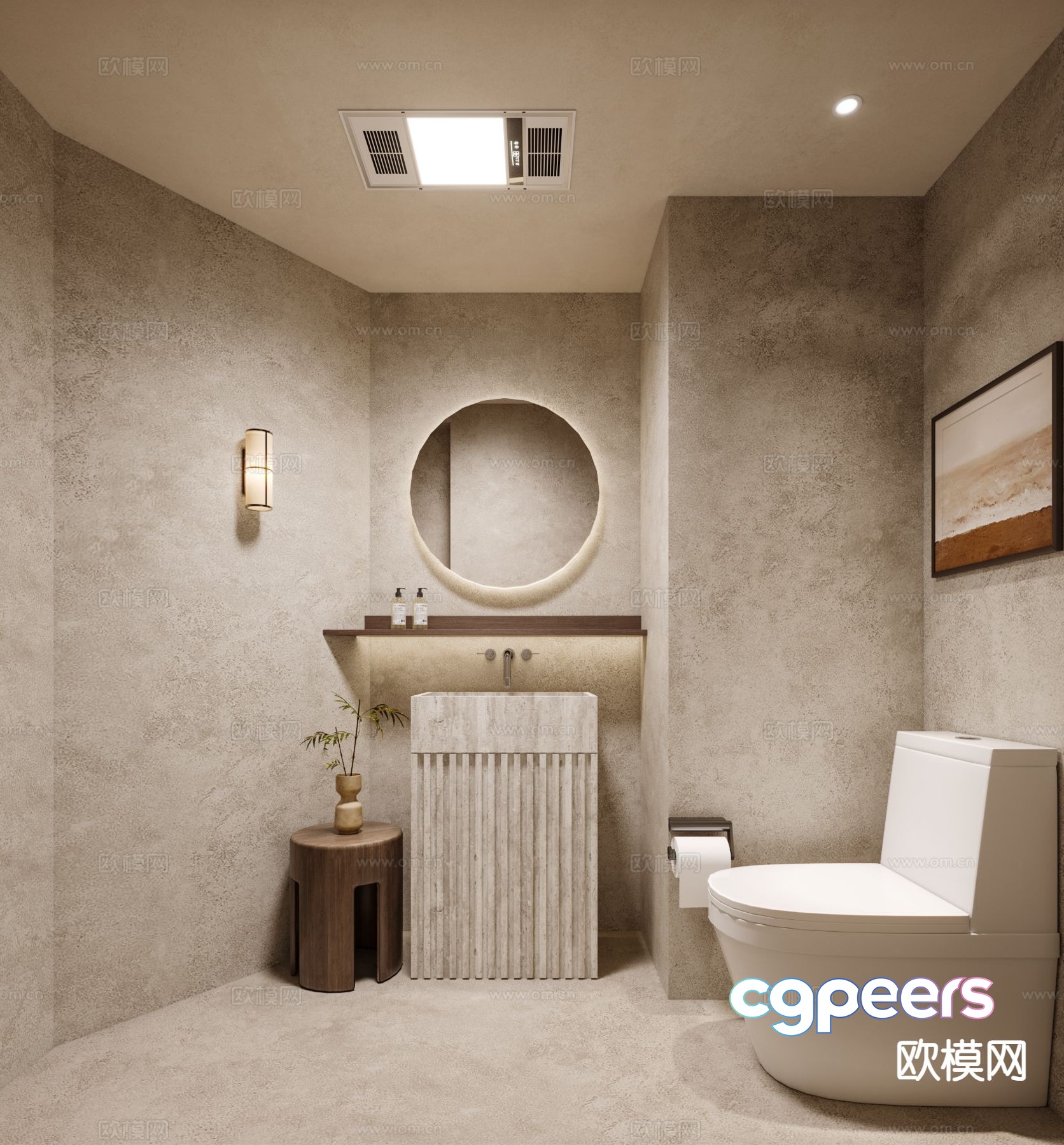 Wabi Sabi Bathroom Public Bathroom 3D Model Wabi Sabi Bathroom Public Bathroom 3D Model